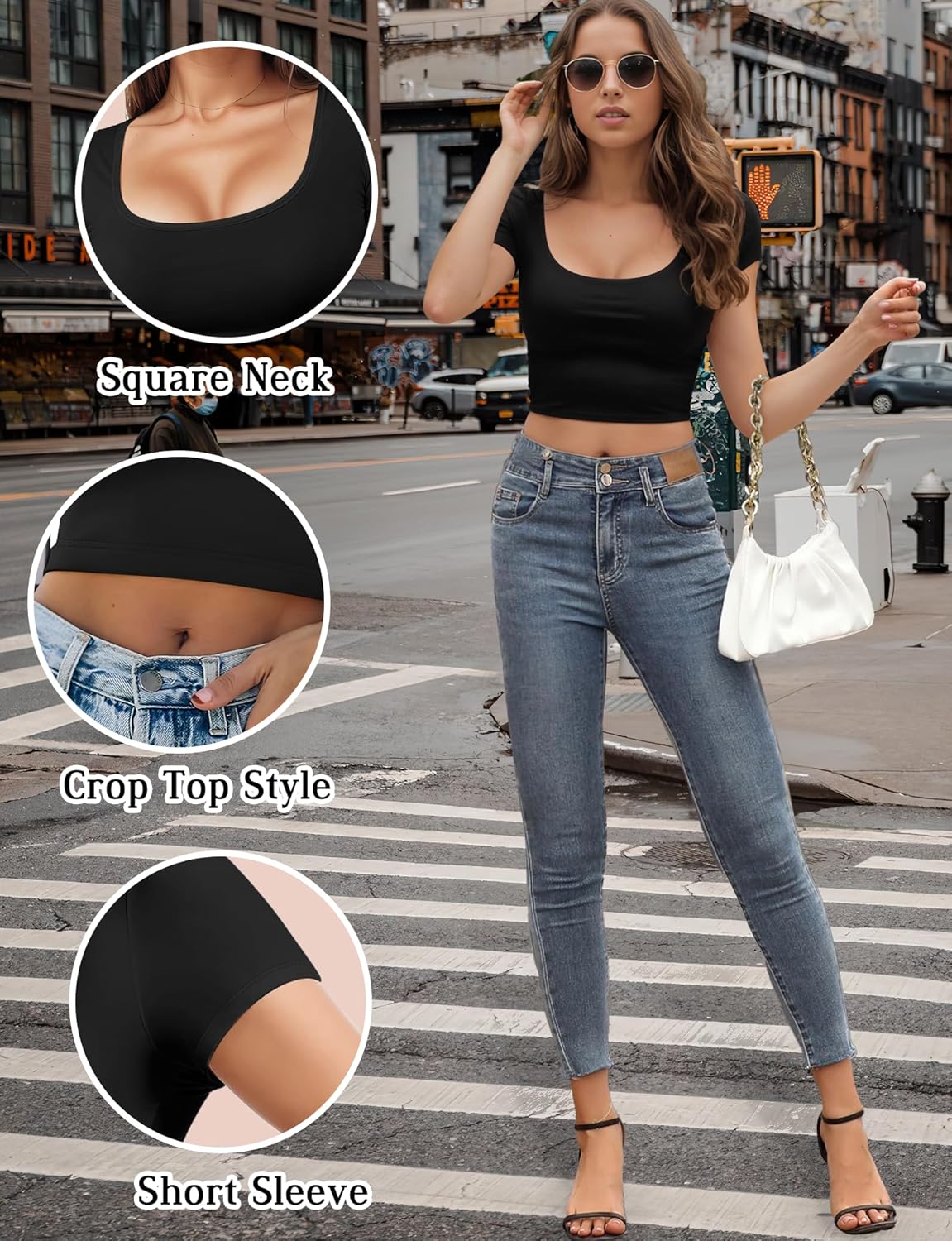 2 Piece Women's Square Neck Short Sleeve Crop Top Y2K Shirt Slim Fitted Casual Base Layer Workout Shirt Going Out Tops - Image 5
