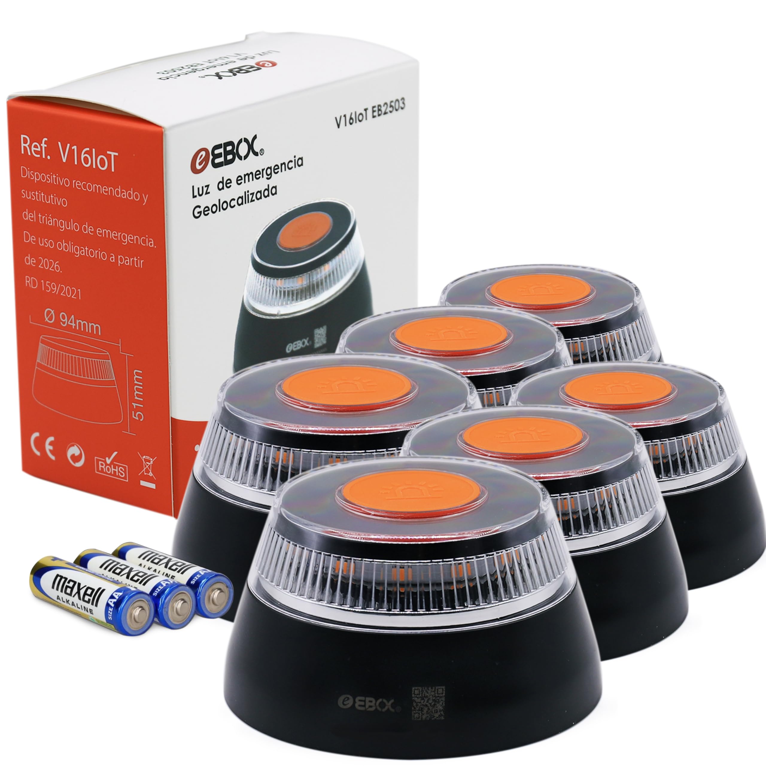 HIBRON EBOX Emergency Light V16 Approved DGT with Geolocation, Connected Car Beacon DGT 3.0, Data Included until 12/2038