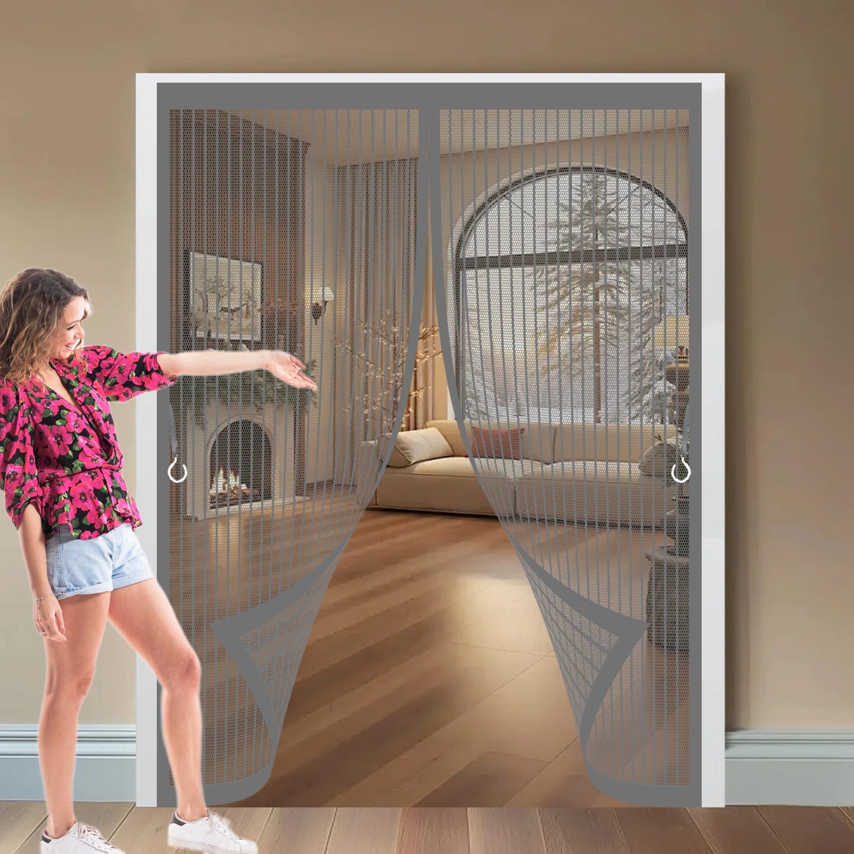 Xueqxue Grey Door Fly Screen Curtain 206 X 210 Cm Automatically Close, No Gap, Easy To Install Without Drilling, Keep Bugs Out Lets Fresh Air In Fly Curtains For Doors For Patio Doors Bedroom,