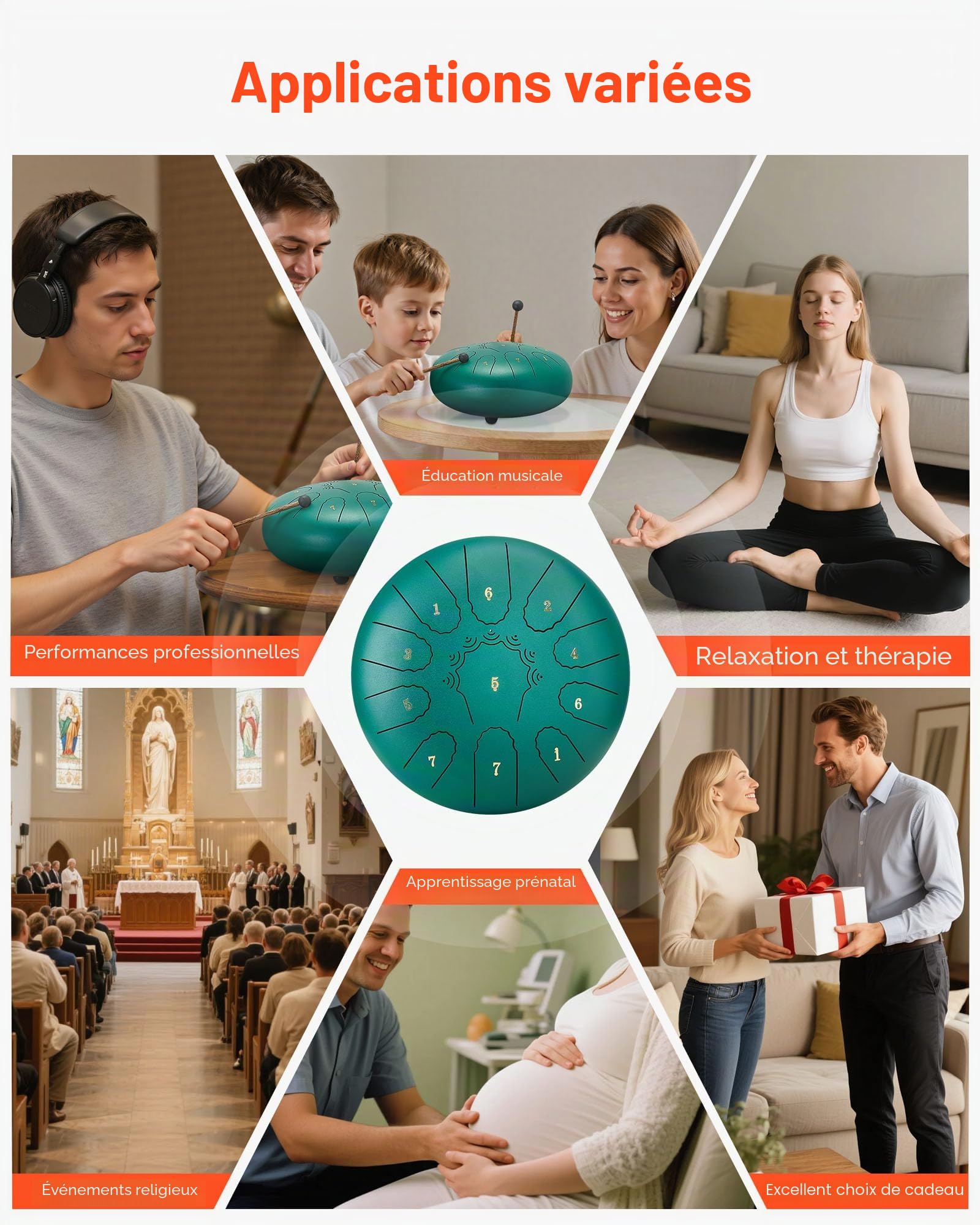VEVOR Tambour à Langue en Acier 25,4 cm 11 Notes Tambour de Pluie Do Majeur avec Livre de Partitions et Mailloches Instrument de Percussion pour Méditation Yoga Éducation Initiation Musique, Vert