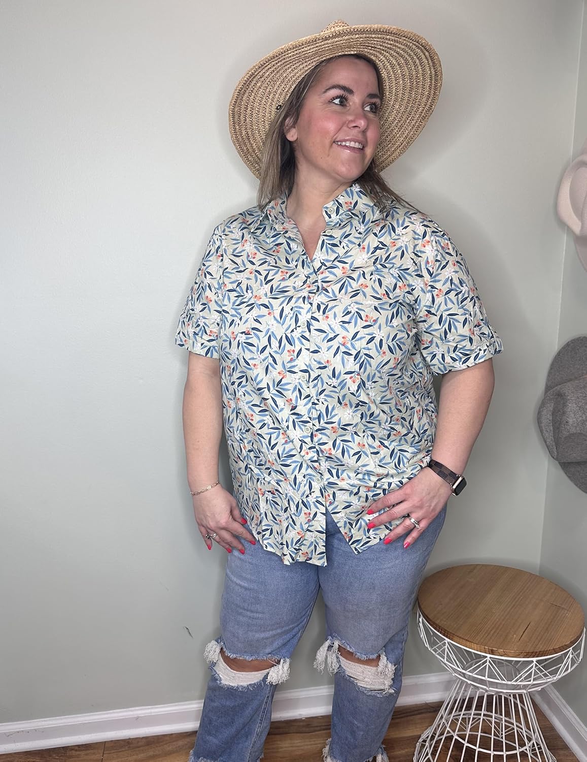 IN'VOLAND Womens Plus Size Linen Button Down Shirts Short Sleeve Cotton Casual Collared Shirt V Neck Summer Blouses Tops - Image 3