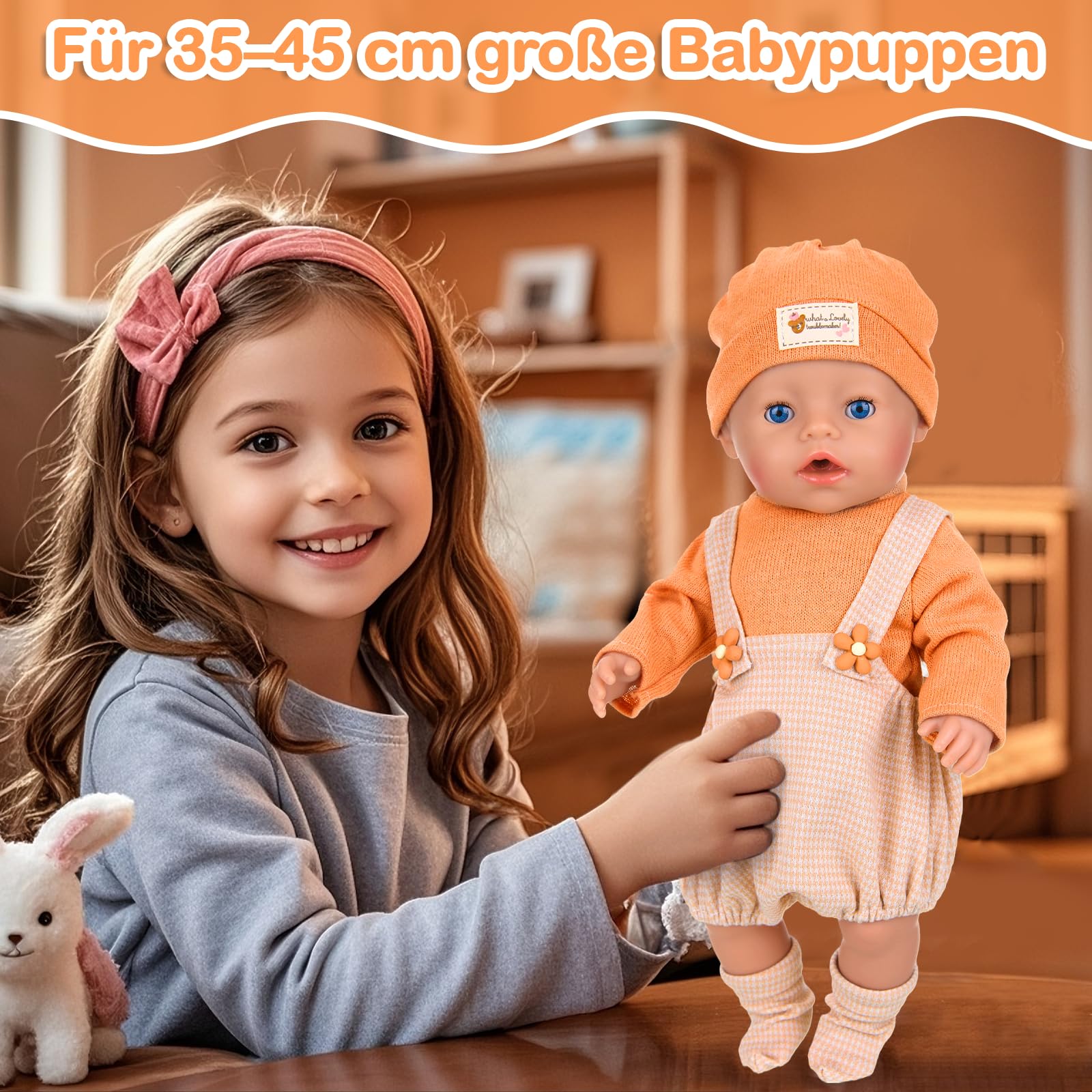 Set De Ropa Para Muñecas De 35-43 Cm – 4 Piezas: Top, Peto, Gorro Y Calcetines – Incluye 2 Perchas Rosas
