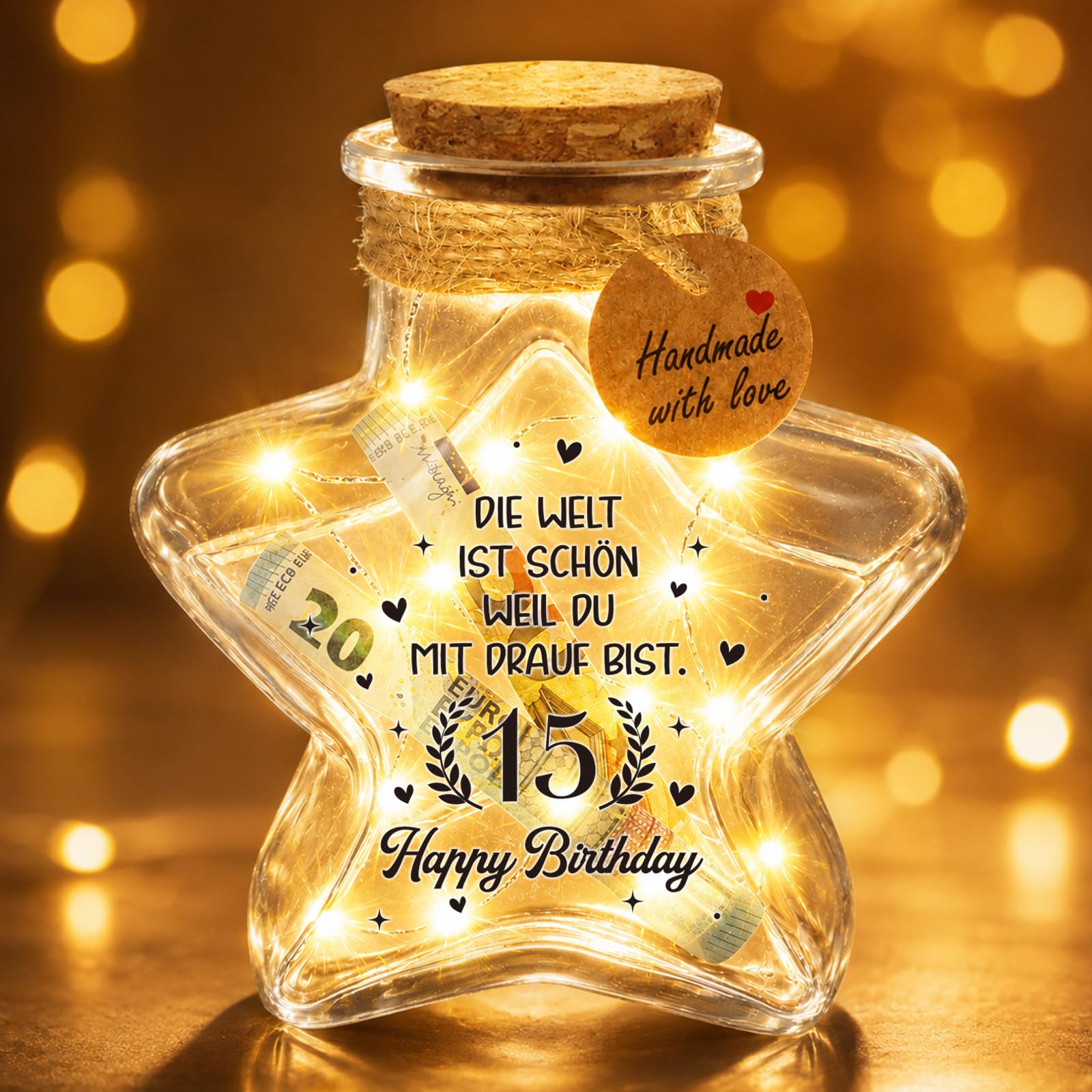 Giftota Frauen geschenk, LED Flaschenlicht Sternform mit Korken, Geldgeschenke Geburtstag Hochzeit, Coole Tischdeko, Geschenkideen für Familie, Freunde, Geliebte