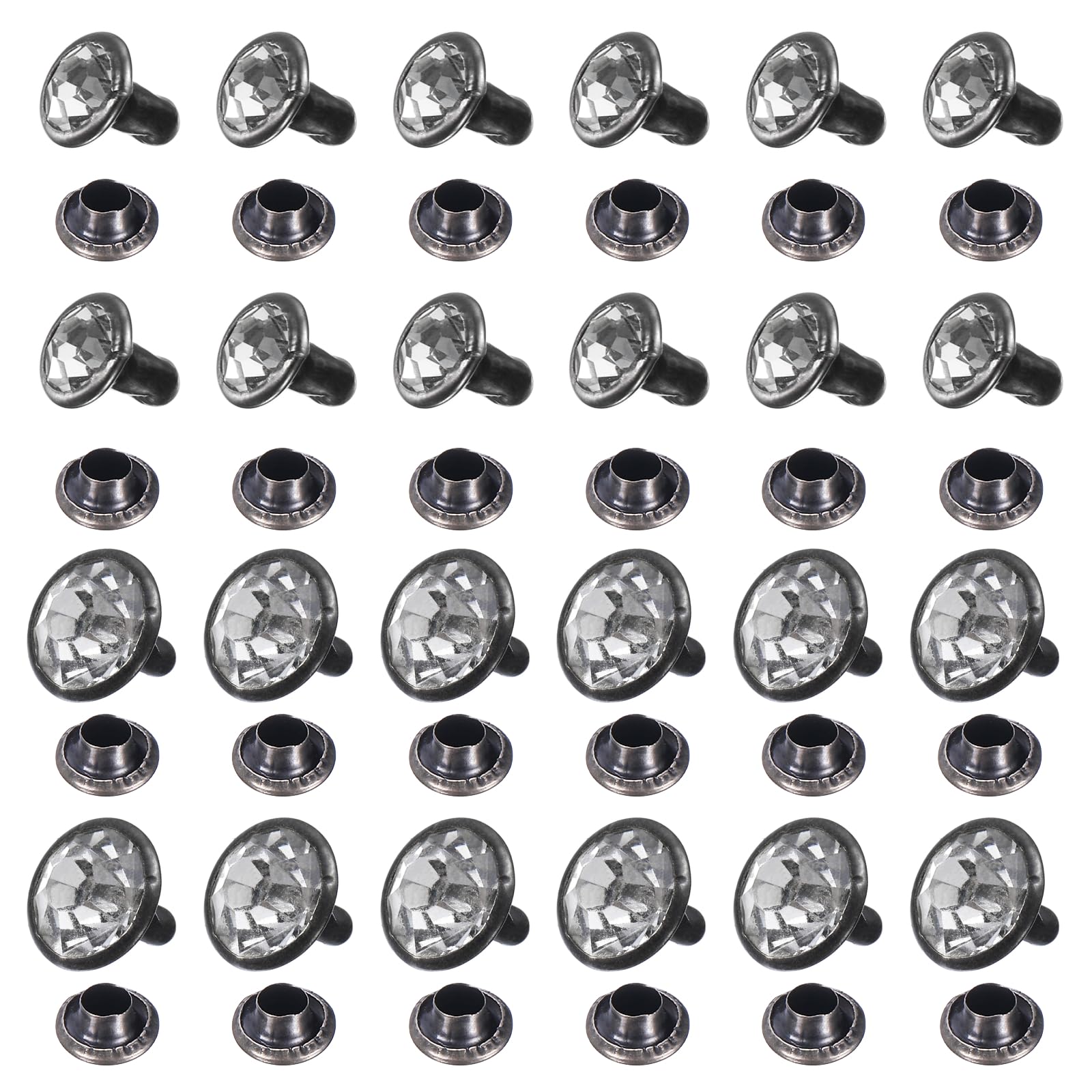 sourcing map 50pcs Colorful Crystal Rivets 6/9mm Rhinestone Rapid Stud Rivets Metal Studs for Clothing Leather Fabric Arts Crafts Decoration Leathercraft DIY, Transparent