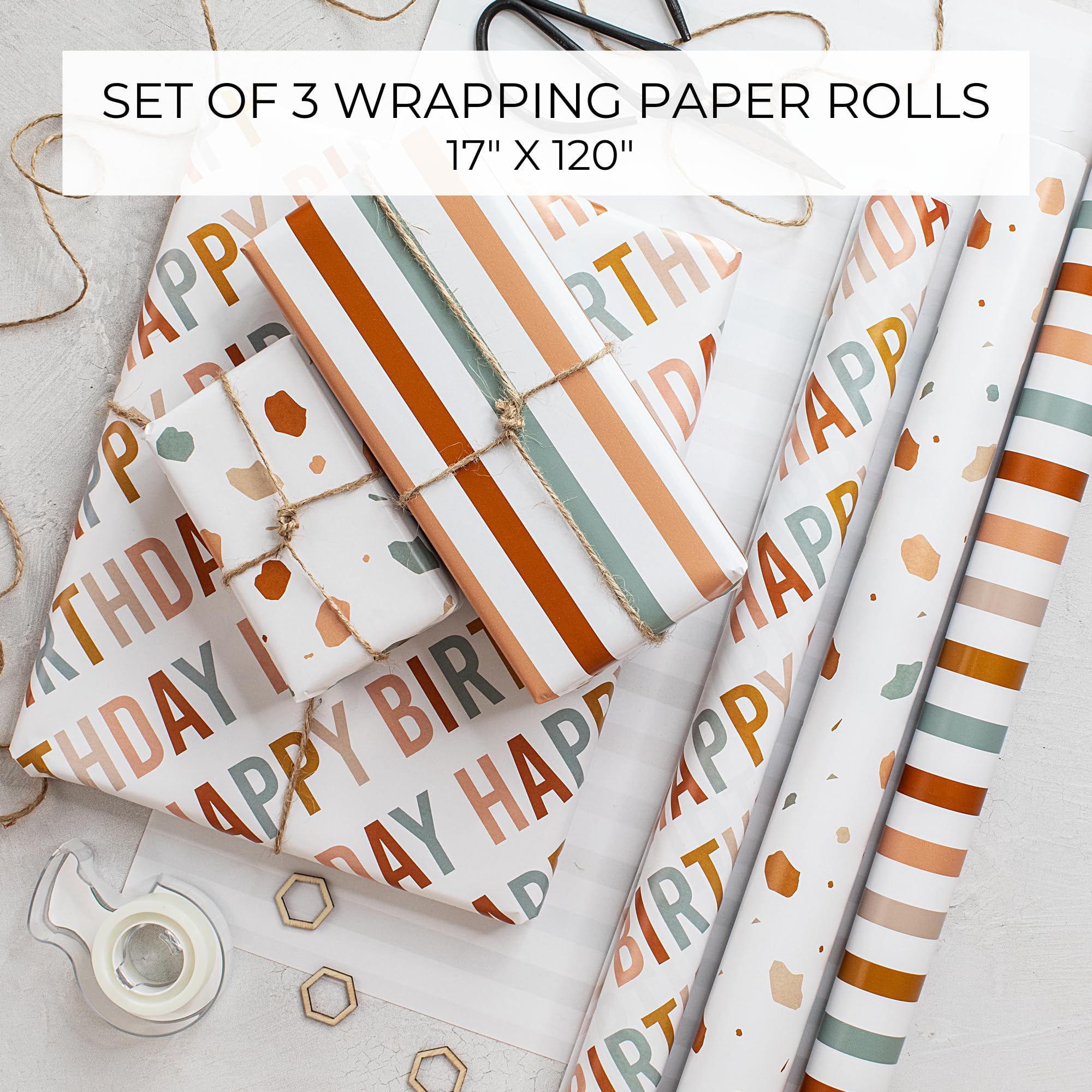 BWLOIES - Juego De Papel De Regalo Para Cumpleaños, Diseño De Cumpleaños Con Etiquetas Y Cinta, Para Niños, Hombres, Niñas Y Mujeres