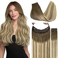 Vista 45 de GOO GOO Extensiones de cabello humano con alambre, color marrón chocolate 4/26/4 con rubio miel, balayage, 18 pulgadas, 3.35 oz, extensiones
