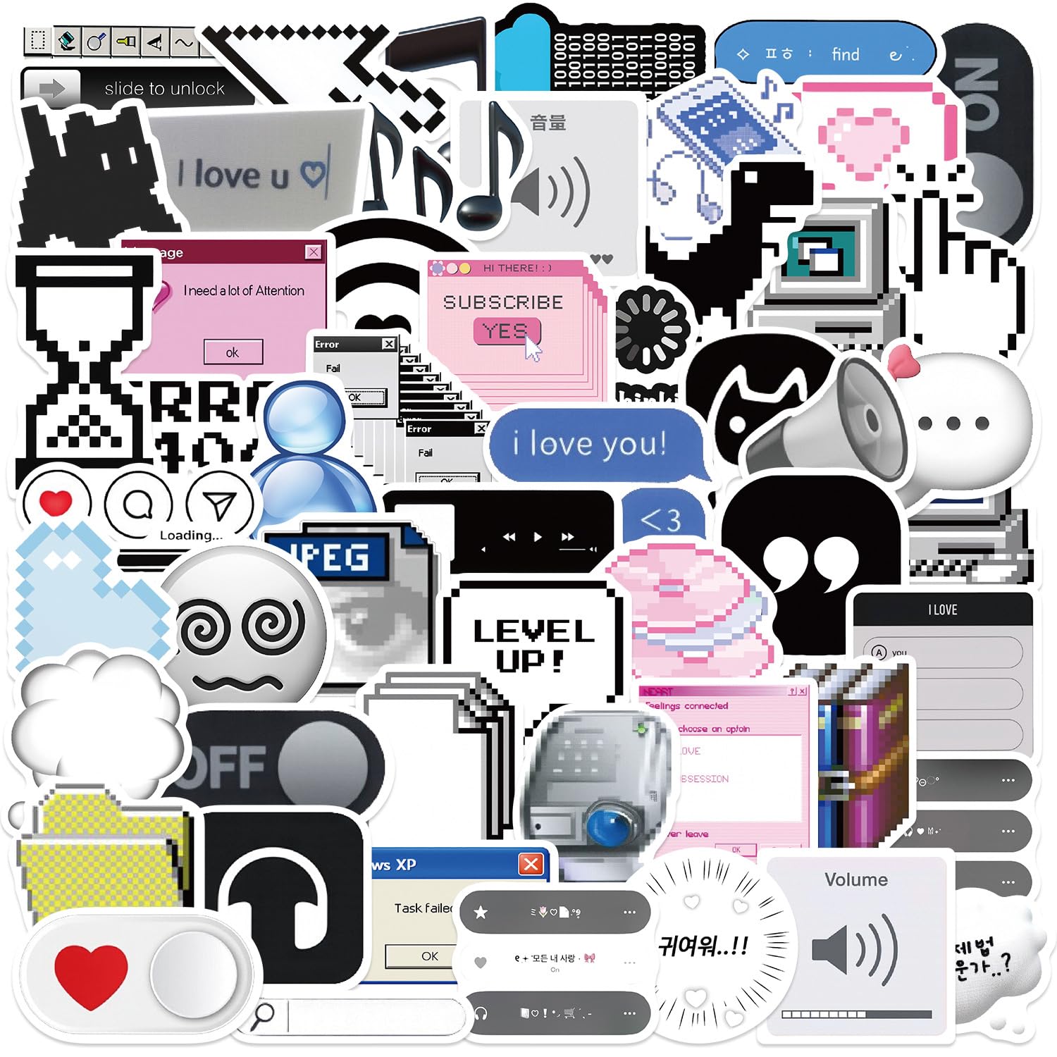 50 Pcs Retro Pixel UI Decals Computer Window Meme Stickers for Notebook Bag