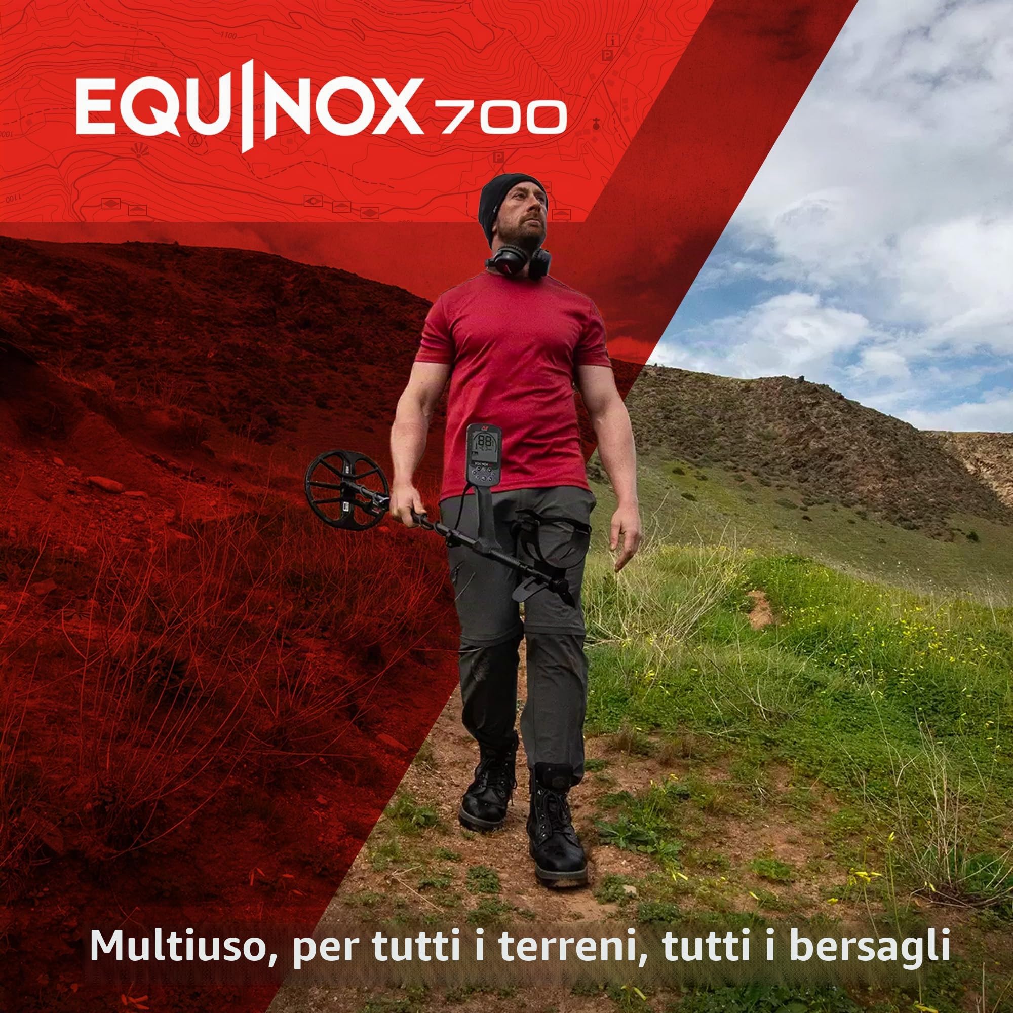 MINELAB Equinox 700 Metal Detector multifrequenza pieghevole per adulti con bobina a doppia D impermeabile EQX 11" e cuffie wireless