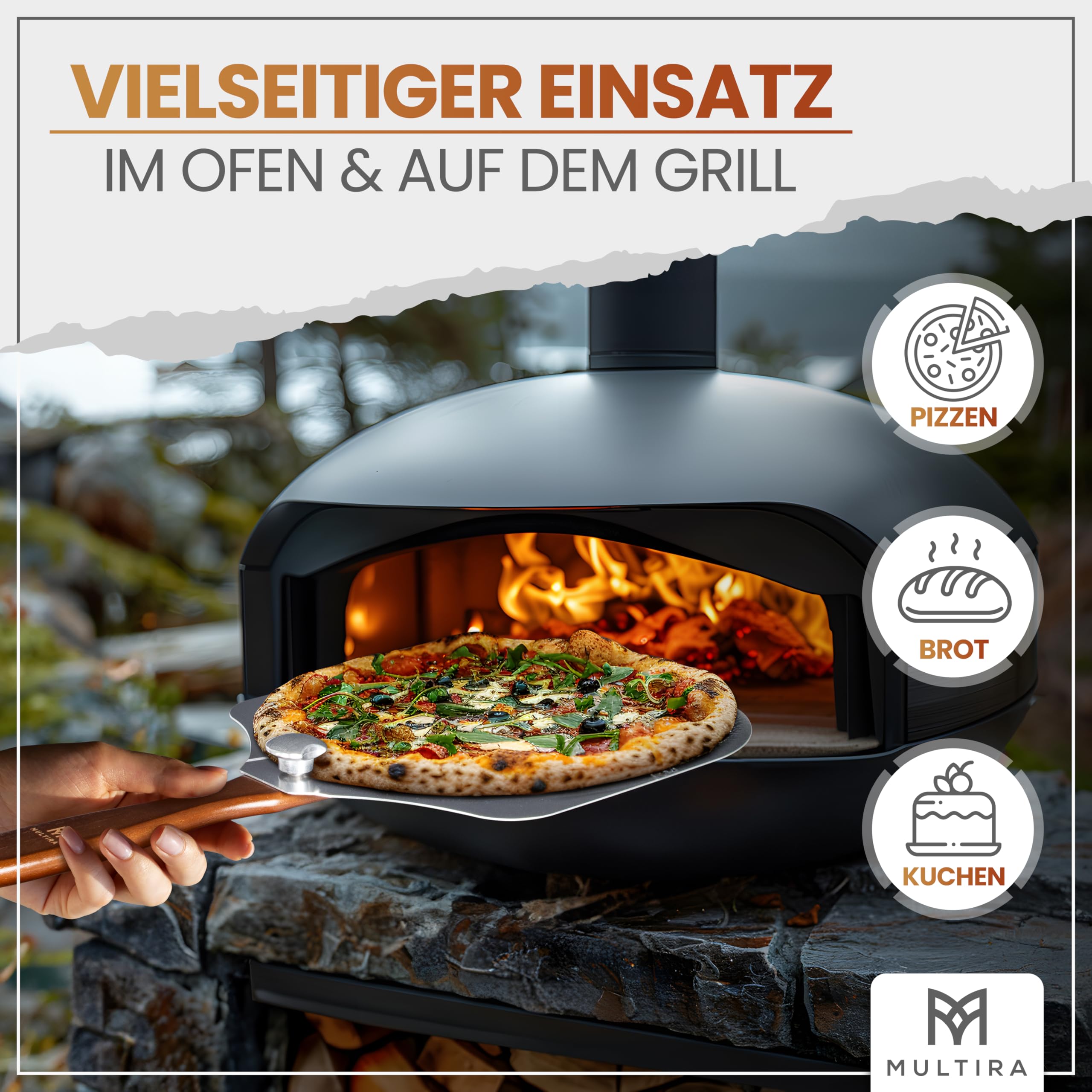 Pala per pizza – Pala per pizza – Pala in alluminio perforato – Paletta girevole rimovibile – Manico ergonomico in legno robusto – Portata 5 kg – Peso 530 g – Dimensioni: 60,5 x 30,5 x 4 cm