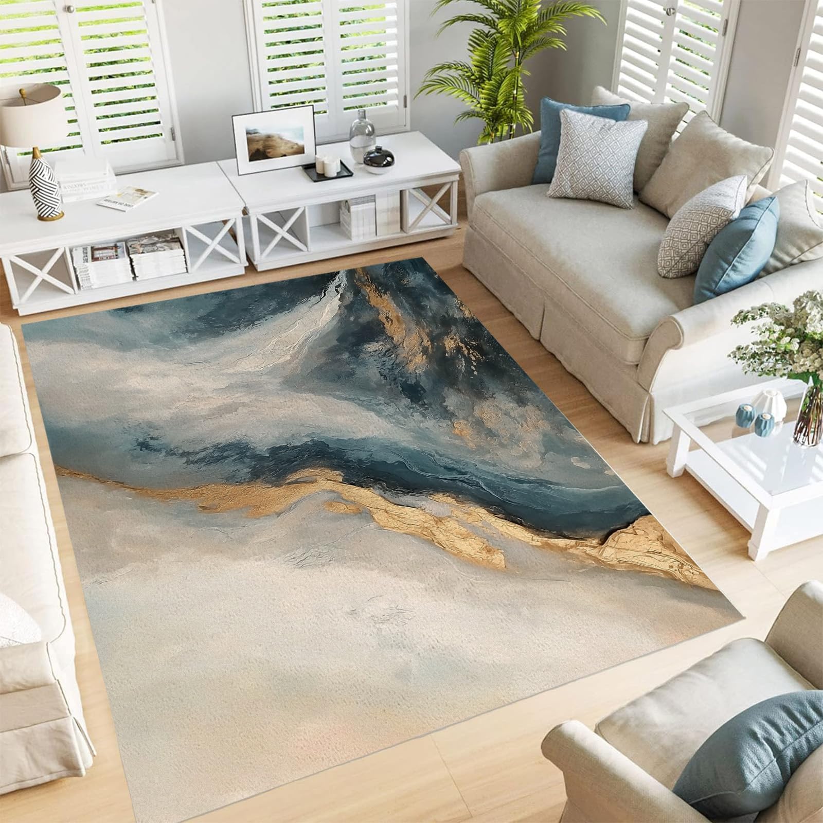 Tapis texture feuille d'or 200x300cm cascade abstraite chic