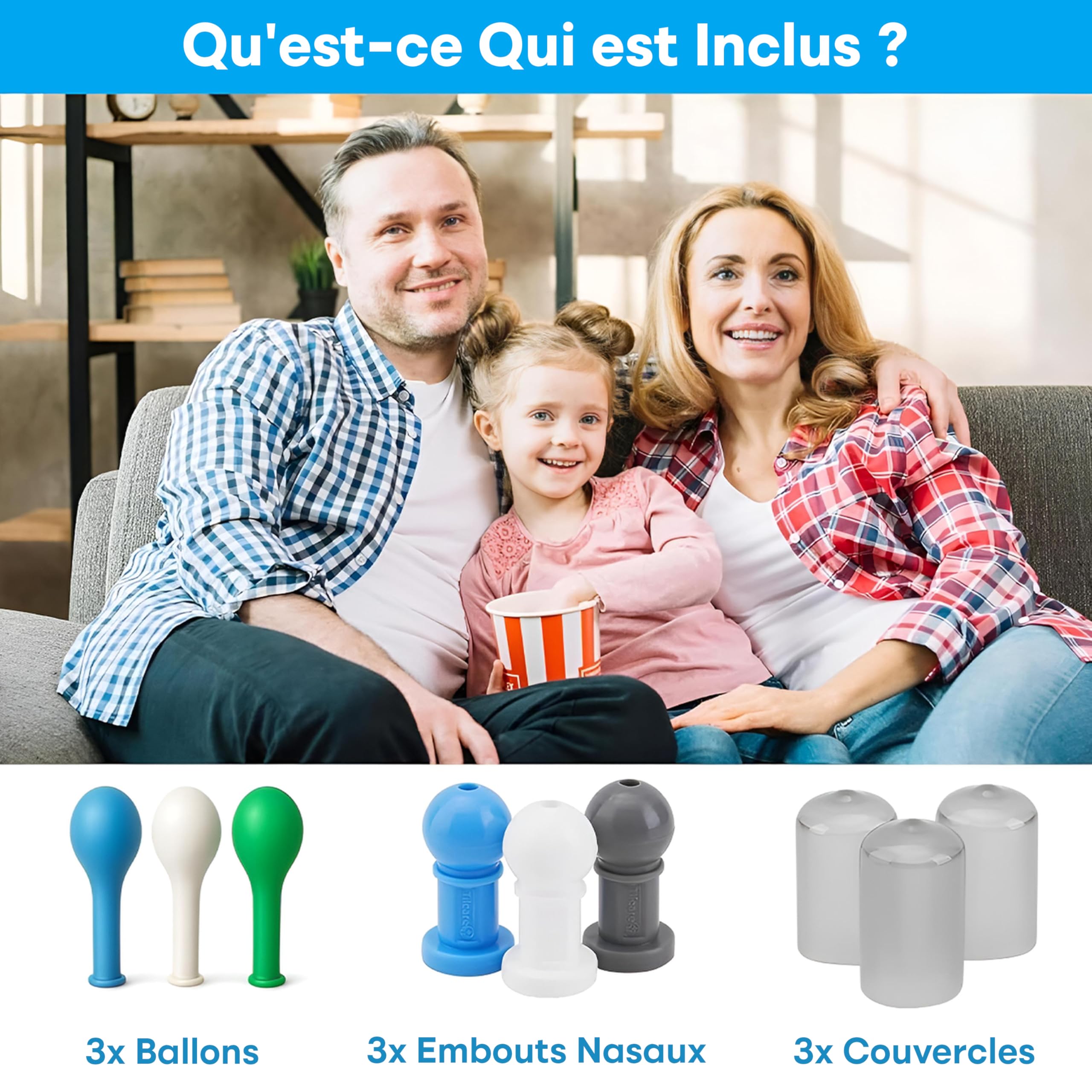 Déboucheur d'oreille d'Eustache - Utile pour l'Otite Séreuse dans l'Oreille et l'Infection de l'Oreille Moyenne pour Adultes et Enfants - Livré avec 3 Embouts Nasaux, 3 Couvercles et 10 Ballons