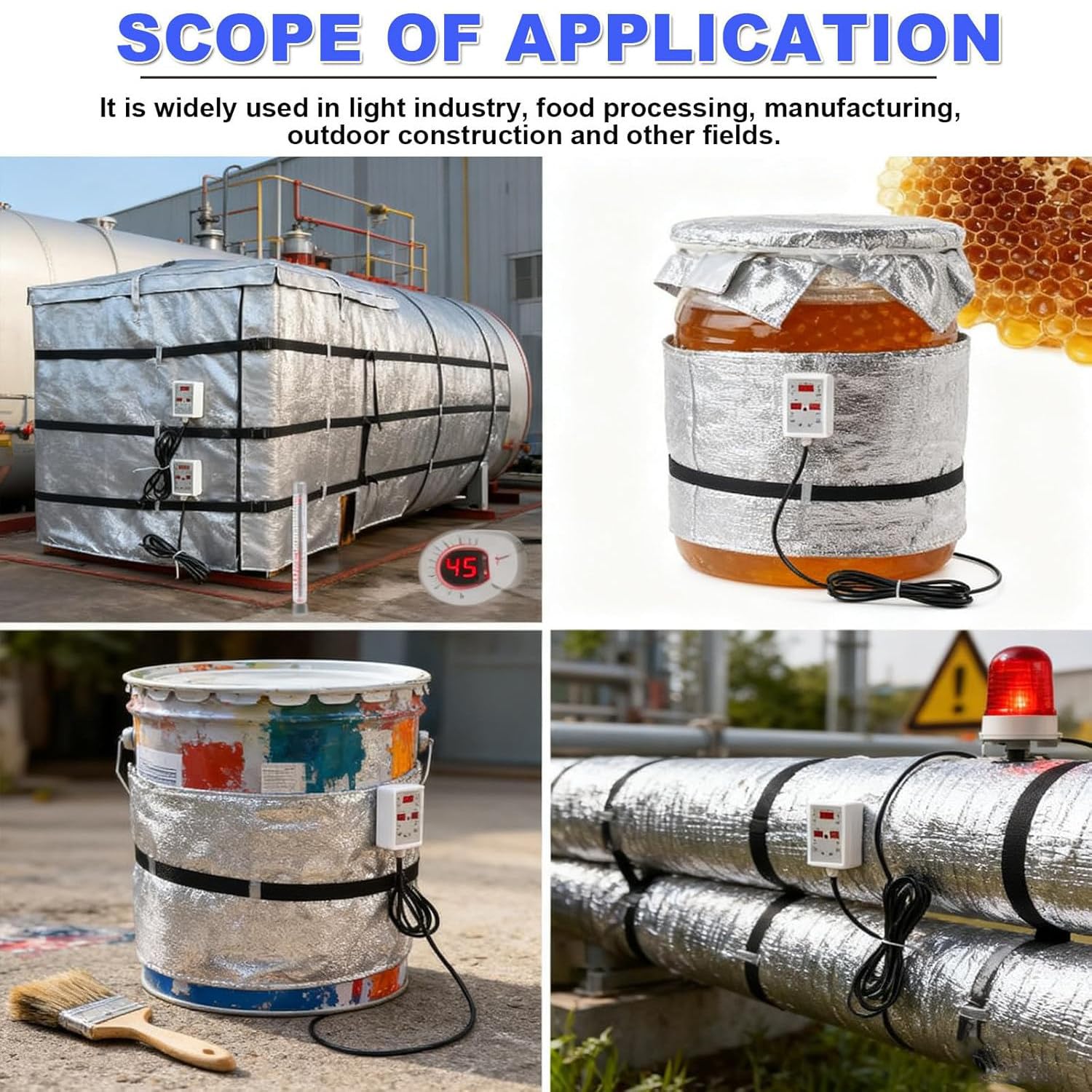 IBC-Container-Frostschutz, 55-Gallonen-/275-Gallonen-IBC-Fassheizung mit Temperaturregler (0–150 °C) und wasserdichter Heizdecke Black-55Gallon/200L