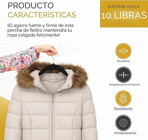 Miniatura 3 de Techzoo 50 unidades de perchas de terciopelo de alta calidad ultra finas antideslizantes para adultos de fieltro que ahorran espacio para armario