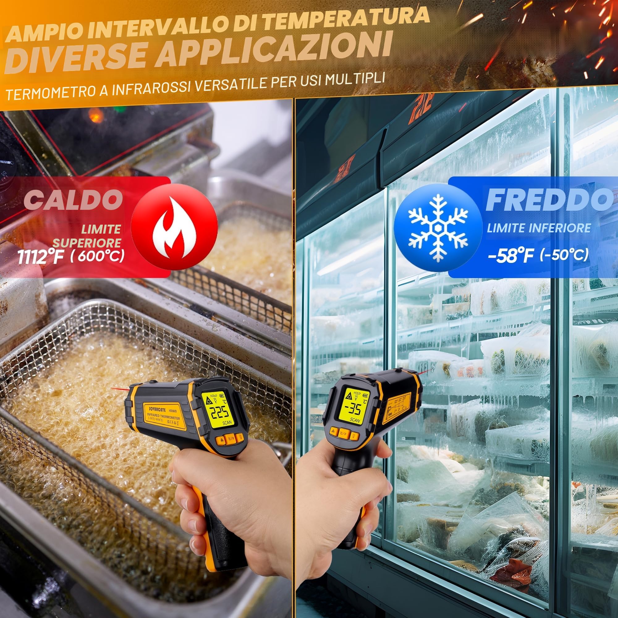 Termometro Infrarossi -50℃~600℃ Laser Digitale Senza Contatto per Cucina, Forno, Alimenti