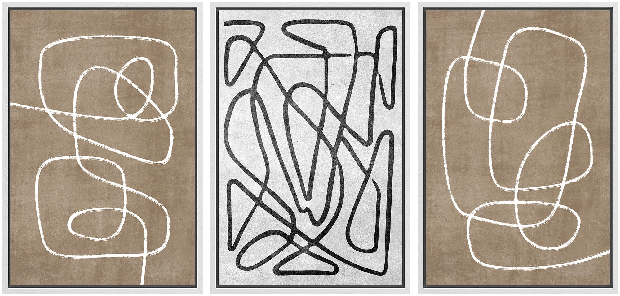 SIGNWIN Framed Canvas Print Wall Art Set Blue White Grunge Geometric Pattern Abstract Shapes Cozy Neutral Decorative Contemporary Minimal for Living Room, Bedroom, Office - 24"x36"x3 Natural — view 17