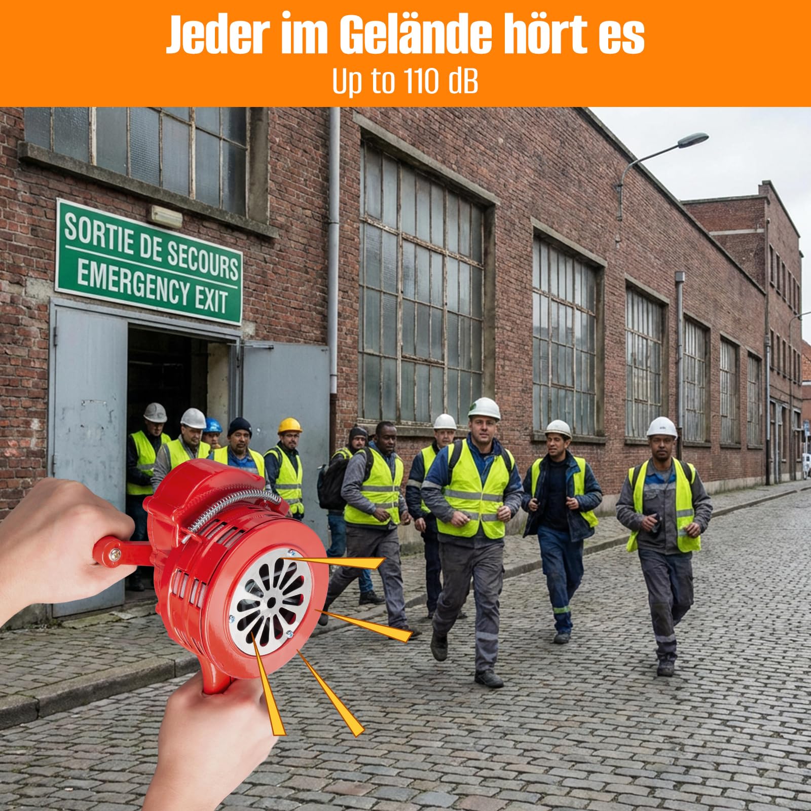 110dB Handsirene, Sirene Mit Handkurbel, Tragbarer Handkurbel-Alarm, Luftschutzsirene Manuelle Sirene für Fabriken, Schulen, Militärlagern unter freiem Himmel, Bergrettungs