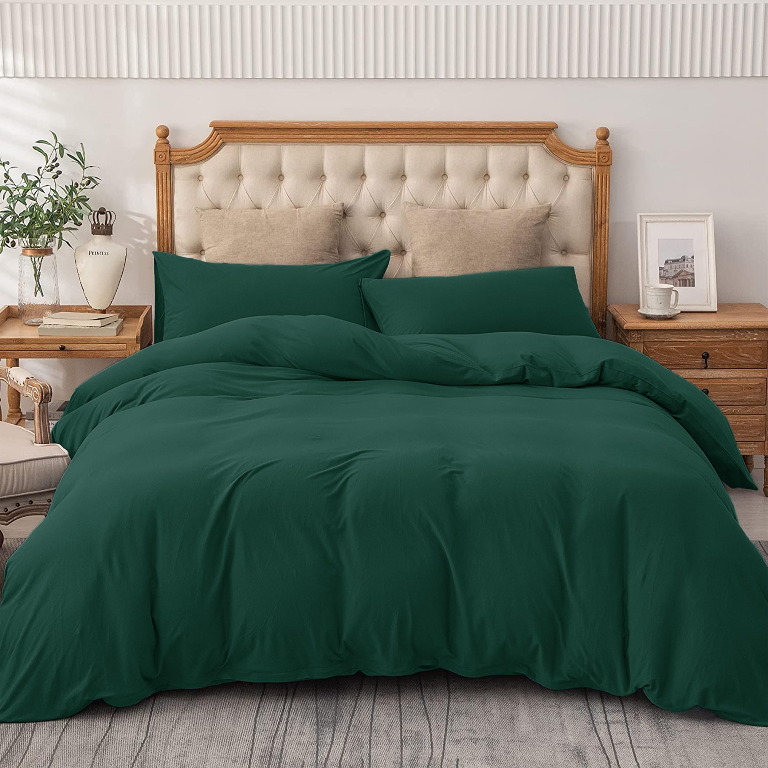 AMEHA King Size Duvet Cover Sets Plain Dyed Quilt Emerald Bedding with Pillowcases Soft Breathable Microfibre Bed Set
