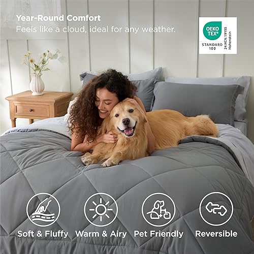 Miniatura 4 de Bedsure Juego de ropa de cama con edredón reversible tamaño individual XL de 5 piezas, color gris, juego de cama en una bolsa para todas las