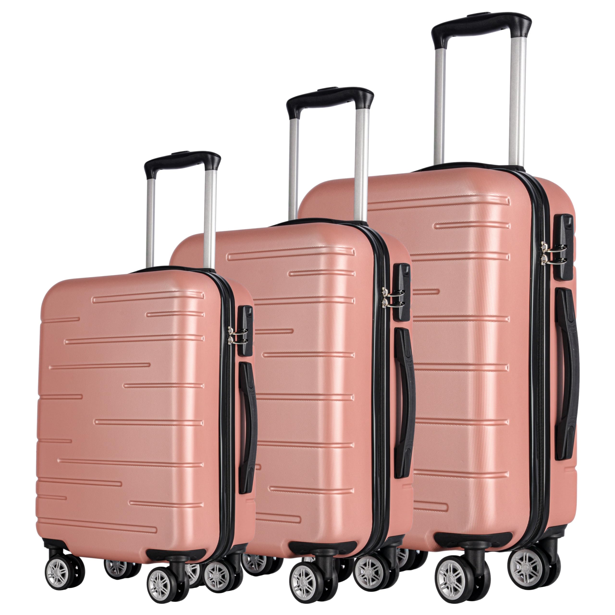 Juego de 3 Maletas de Viaje Set Trolley Abs Semirigidas con Cerradura Combinación 4 Ruedas Dobles