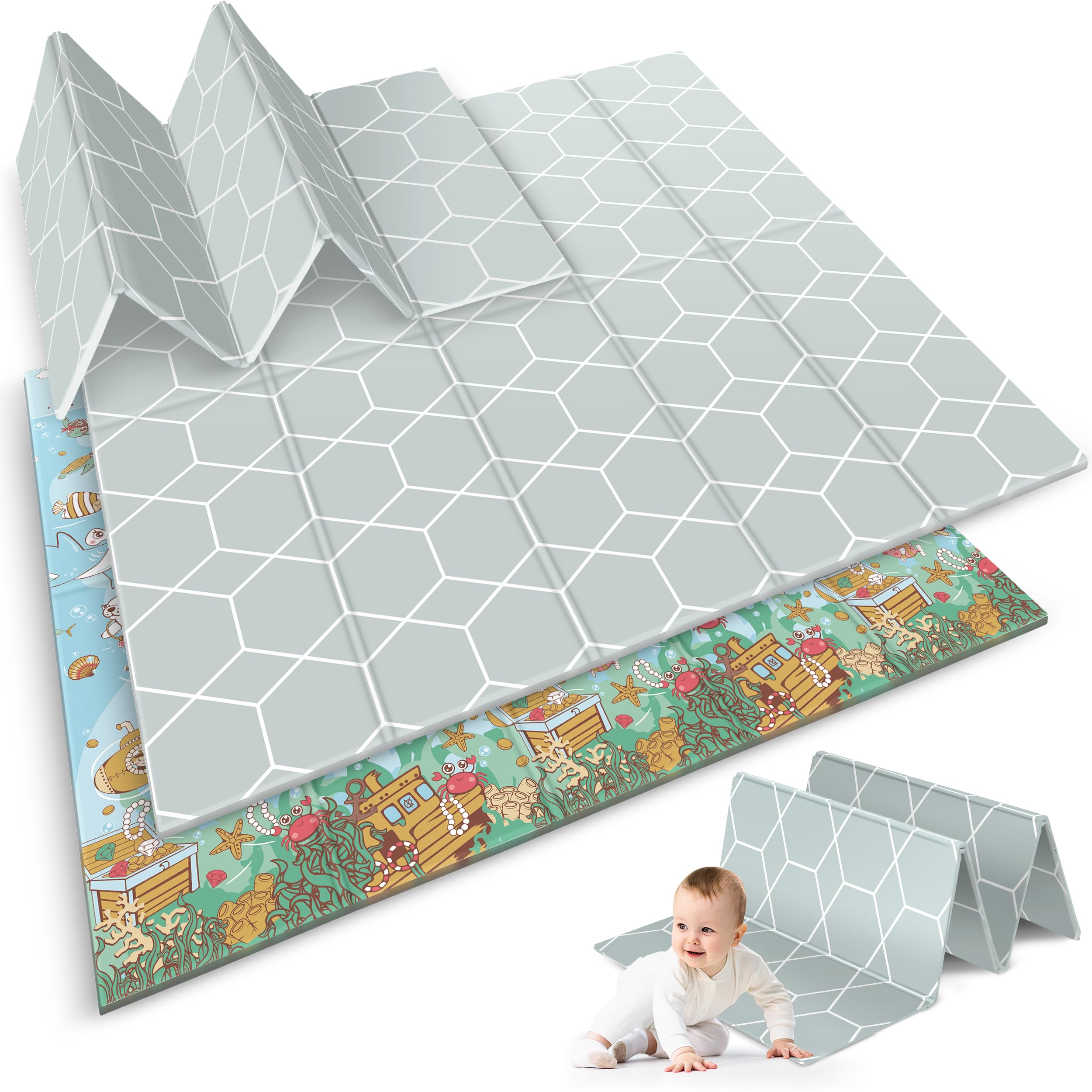 Nukido Doppelseitige Krabbelmatte Baby Krabbeldecke Matte Bodenmatratze Kinderzimmer Krabbelmatte Baby faltbar Bodenmatte Kinder Babyspielzeug 0-6 monate Mehrfarbig 200x180x1 cm