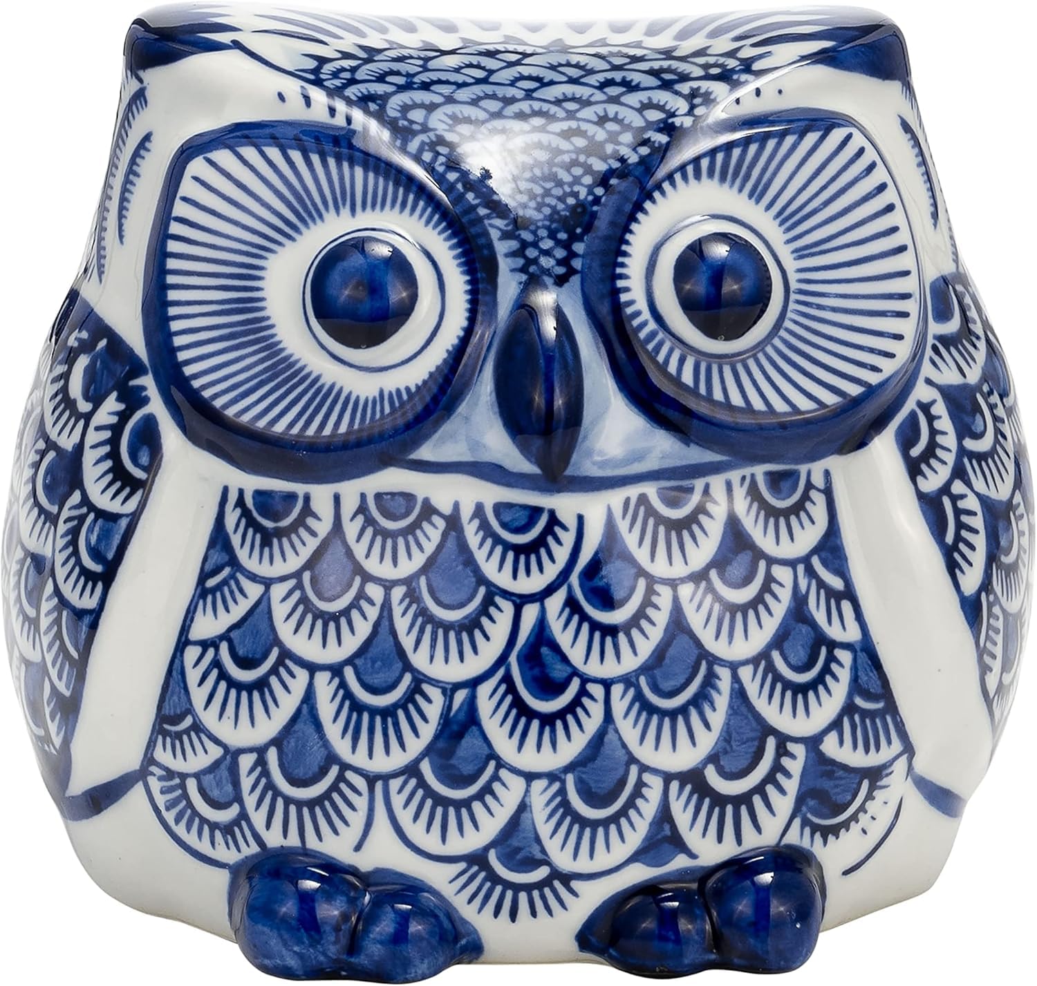 Chinoiserie Owl Decorative Figurine – Ceramic Stoneware Decor Sculpture Accent – Animal Figurines & Sculptures Home Decor for Office, Bedroom, Living Room – 5", Blue