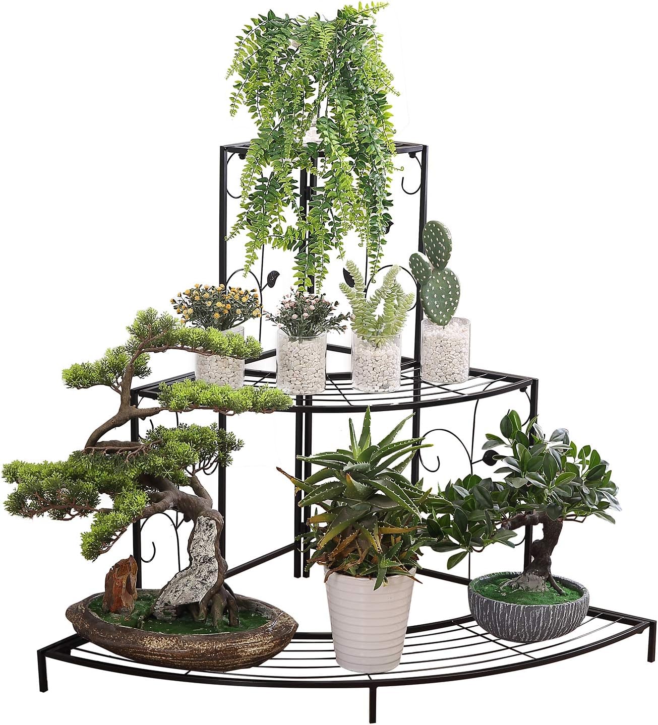 AcornFort G312 3 Tiers EXTRA LARGE Metal Garden Plant Stand Stable Corner Steel Pedestal 106 x 75 x 85 cm, Black