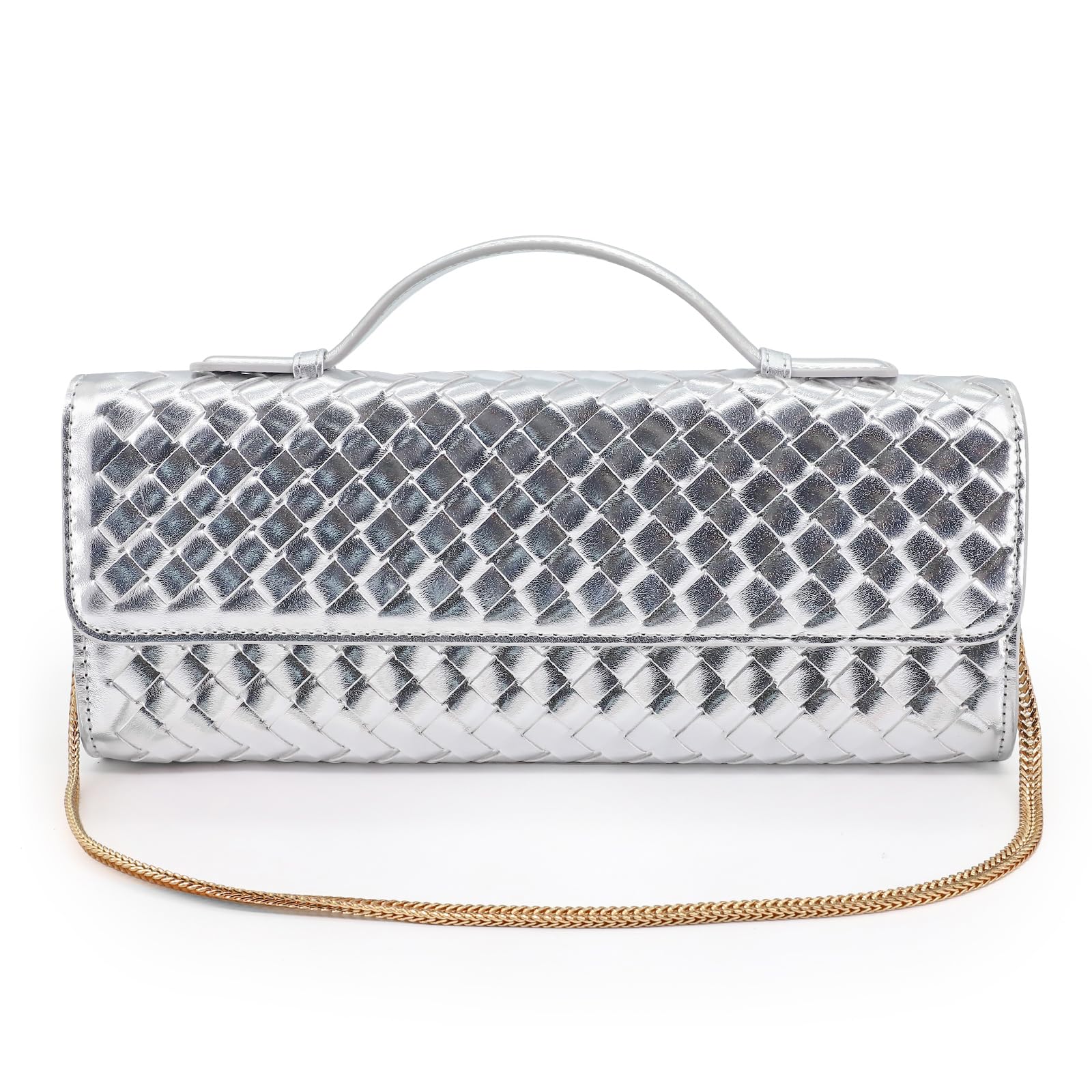 Borsetta intrecciata da donna, pochette da sera, in pelle, borsa a tracolla intrecciata a mano con tracolla