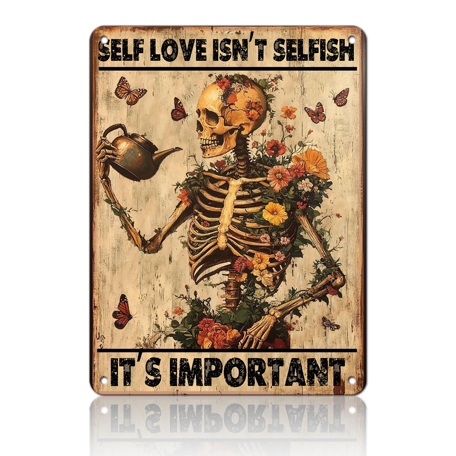 Anceky Funny Metal Tin Signs Skeletons Self Love Isn't Selfish It's Important Vintage Metal Sign Retro Wall Decor for Home Bar Pub Cafe Garage Man Cave Garden Yard 8×12 Inch