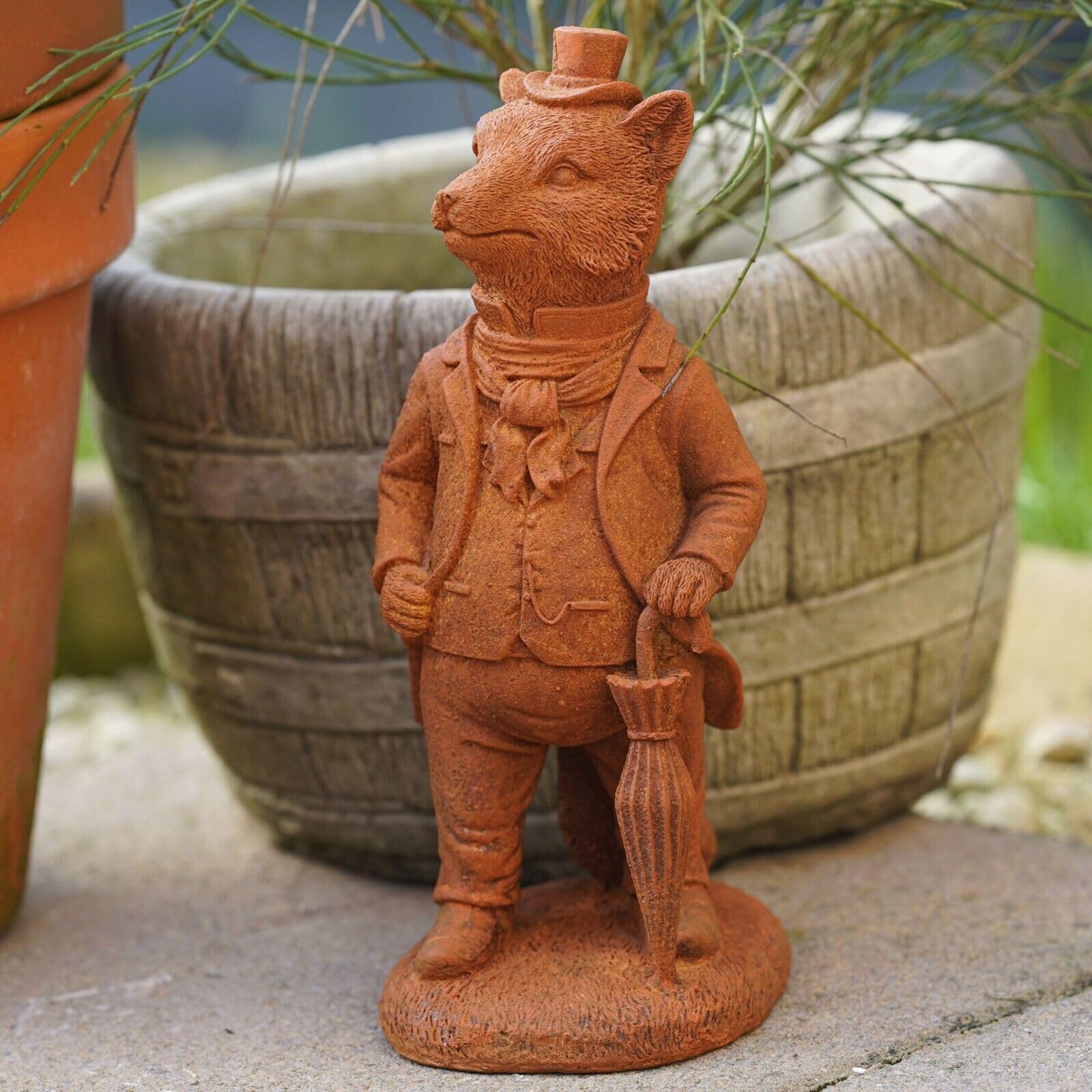 Escultura de jardín de hierro fundido Mr Fox | Adorno de estatua de viento al aire libre en los sauces