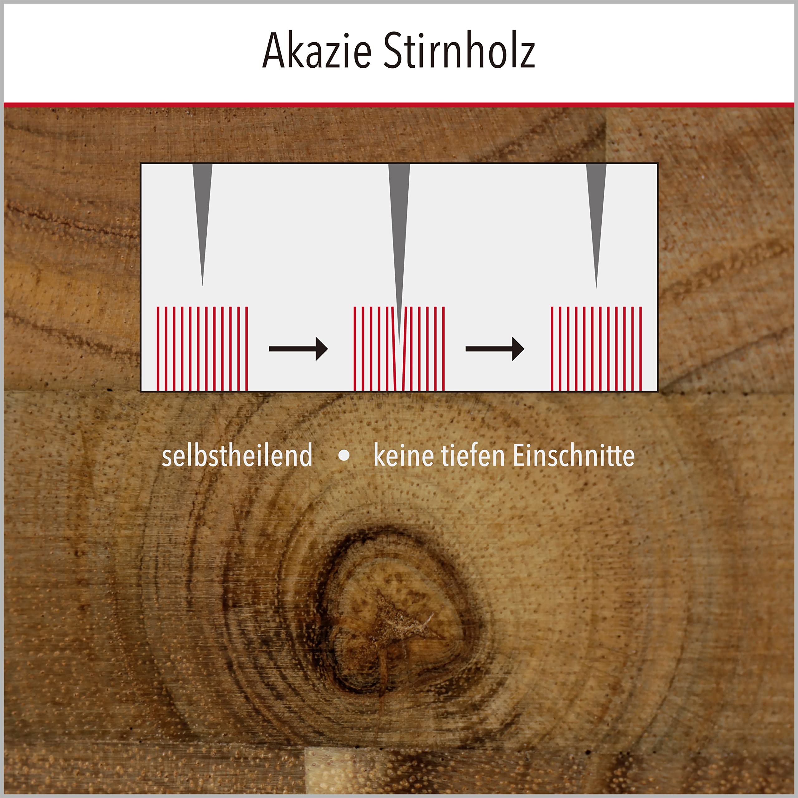 Gourmet Schneidebrett L Stirnholz Akazie 40 x 30 x 3 cm | 2-seitig, Mit Saftrille, Antiseptisches Hirnholz, Zum Servieren geeignet