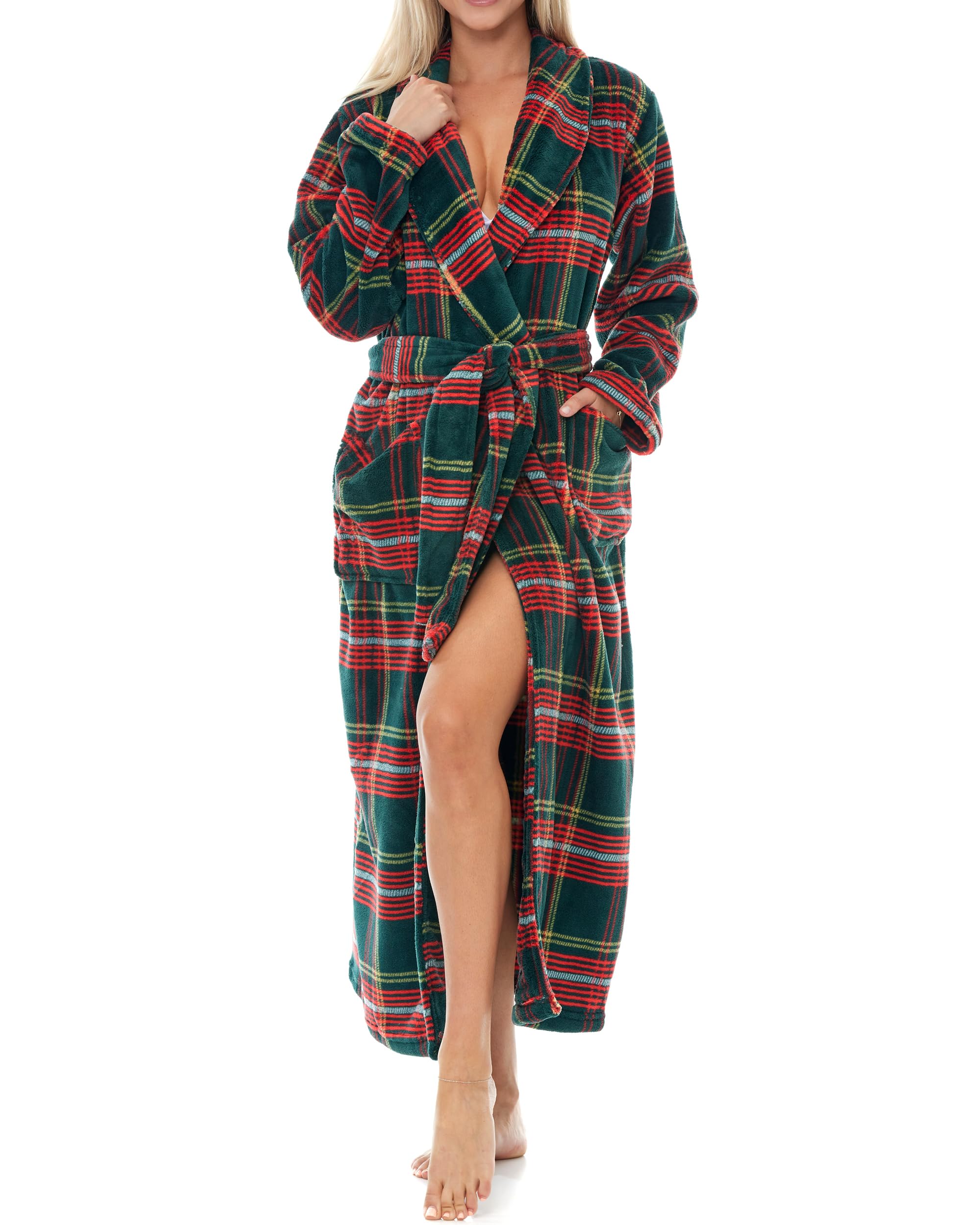 Alexander Del Rossa Plush Robe for Women, Long Fleece Winter Bath Robe, Plus Size