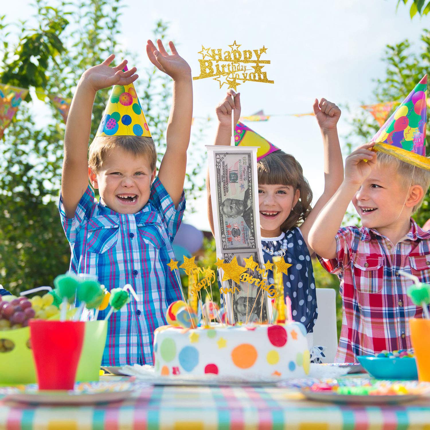 Money Cake Dispenser Box Set Happy Birthday Cake Toppers Star Cupcake