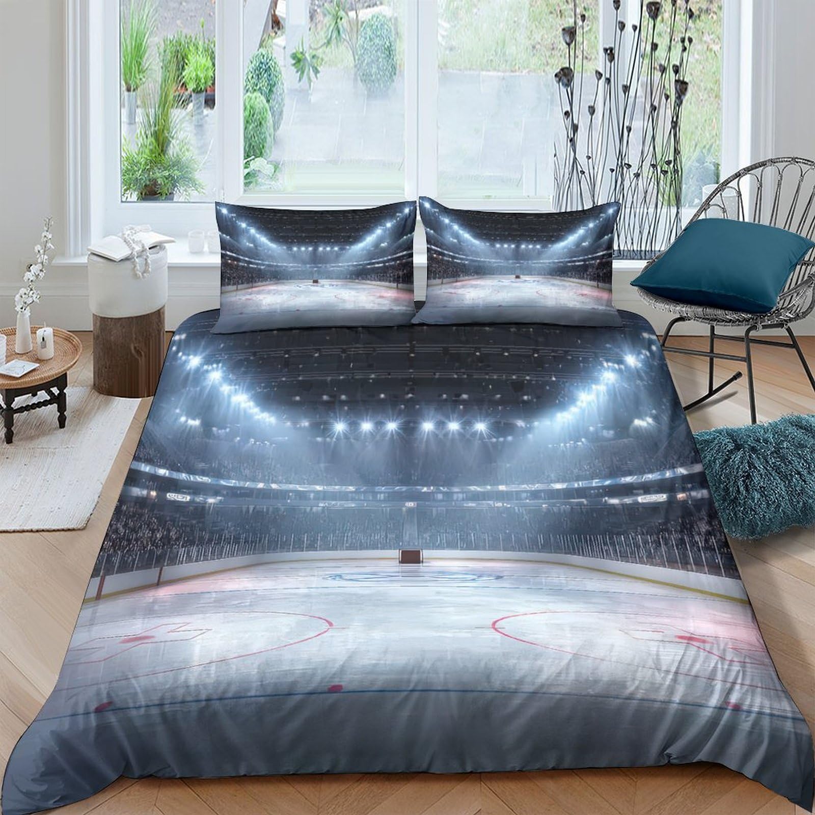 Ctjqhvkz Style-1 3D Printed Ice Hockey Arena Fitted Sheet Microfiber Soft Anti-Slip Stadium Mattress Cover For Bedroom Dorm Decor Single（135X200cm）