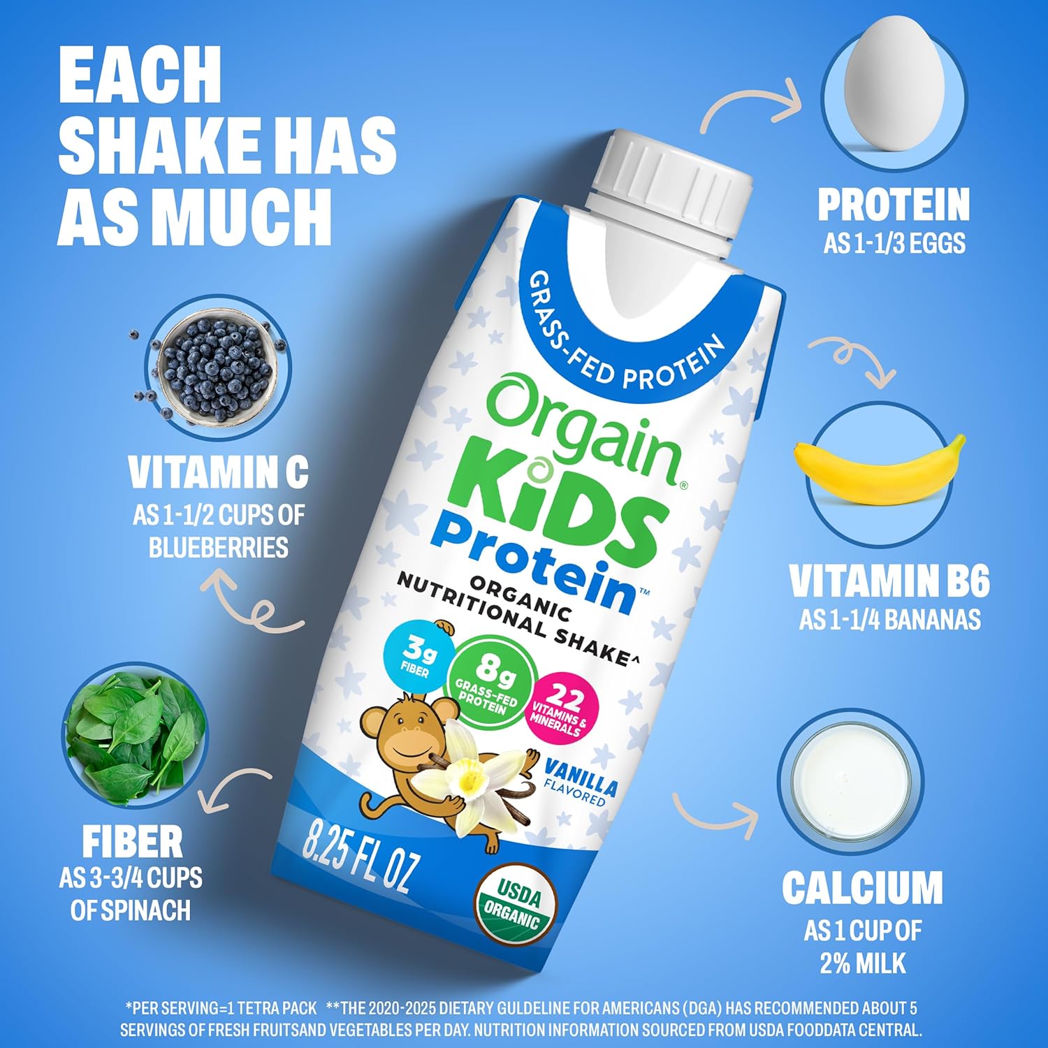 Orgain Organic Kids Dairy Nutritional Protein Shakes, Chocolate 12‑Pack + Vanilla 12‑Pack, 8g Protein, 3g Fiber, 22 Vitamins & Minerals, No Soy Ingredients, Gluten Free, Non‑GMO, 8.25 fl oz