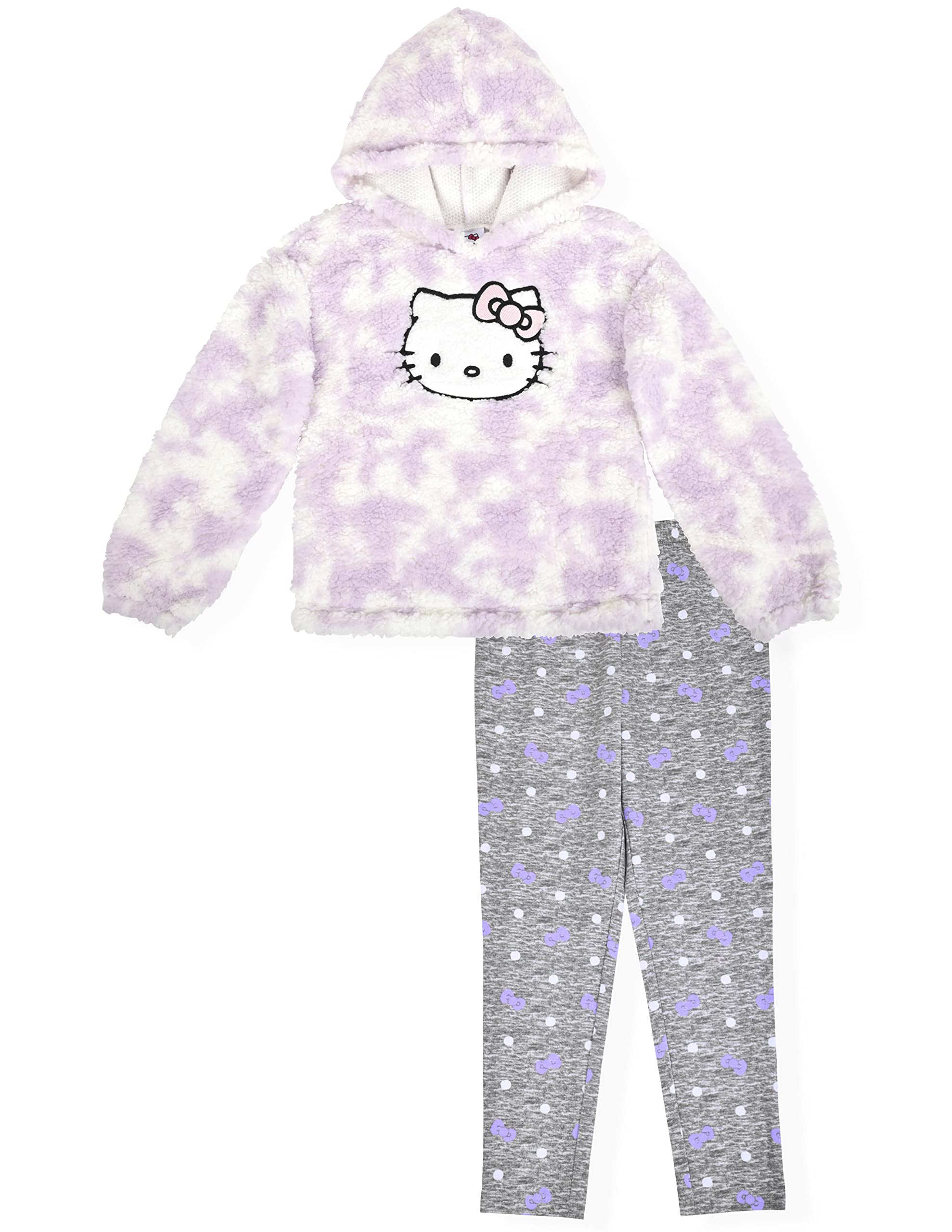Hello Kitty Sherpa - Set di 2 leggings con cappuccio in pile per ragazze – Felpa con cappuccio e leggings – Abbigliamento per bambini piccoli e piccoli (lavanda, lavanda, 6X