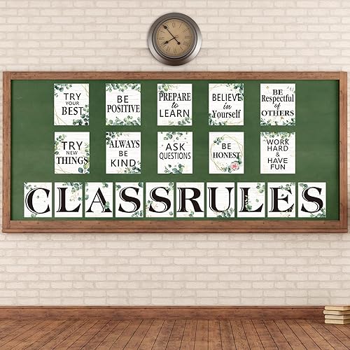 Juego de 20 pósteres de eucalipto para el aula reglas de clase letras motivacionales decoración de pared decoración inspiradora de clase carteles