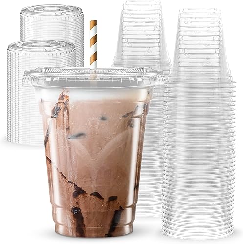 Vasos de plástico con tapas 24 onzas vasos de plástico transparente sin BPA tazas de café desechables con borde enrollado tazas transparentes para
