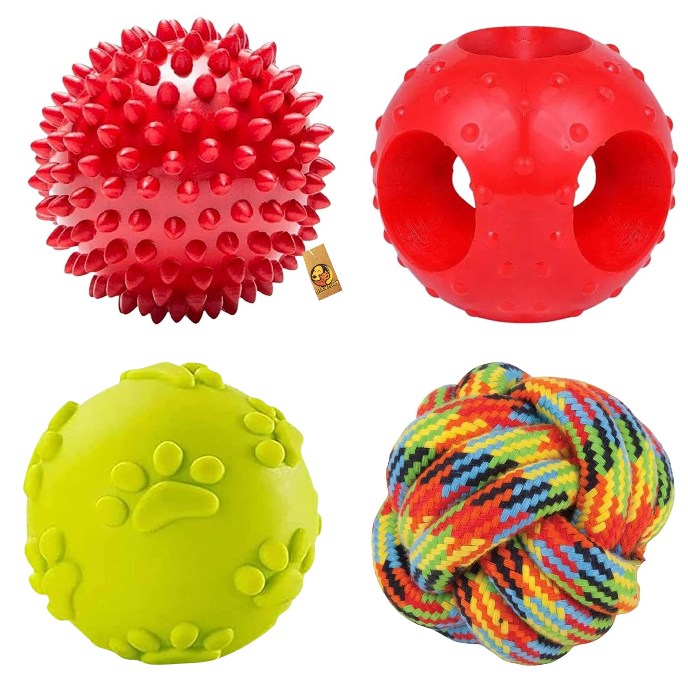 Foodie Puppies 4 Balls Combo for Puppy Rubber, Squeaky, Teething Ball for Small Dogs - (Spike Ball, Hole Ball, Claw Ball, and Cotton Ball) | Durable, Training, Teething and Chewing (B0CCP835QR) Amazon Price History, Amazon Price Tracker