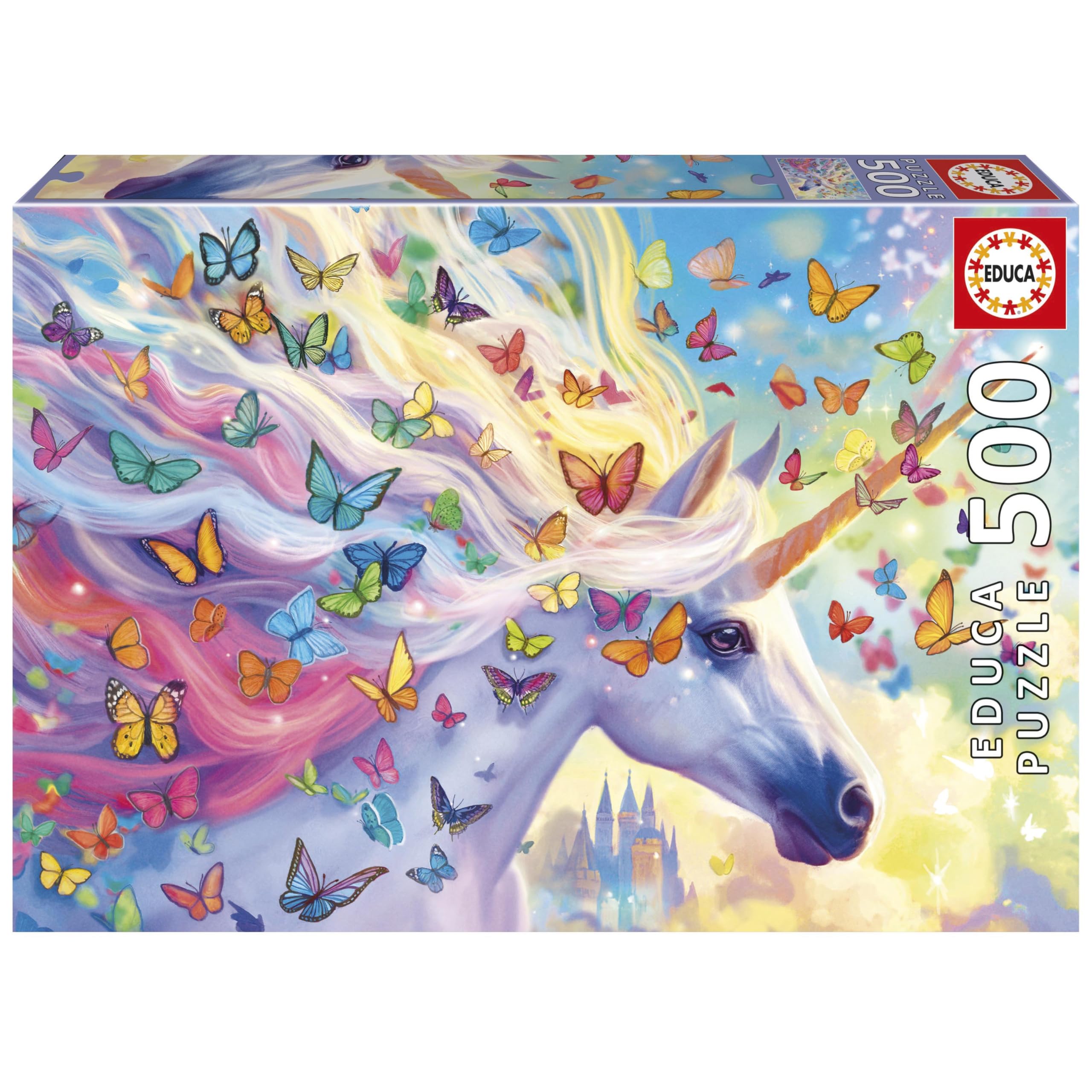 Educa - 500-teiliges Puzzle für Erwachsene | Regenbogen-Einhorn. Inklusive Fix Puzzle-Kleber. Maße: 48 x 34 cm. Ab 11 Jahren (20254)