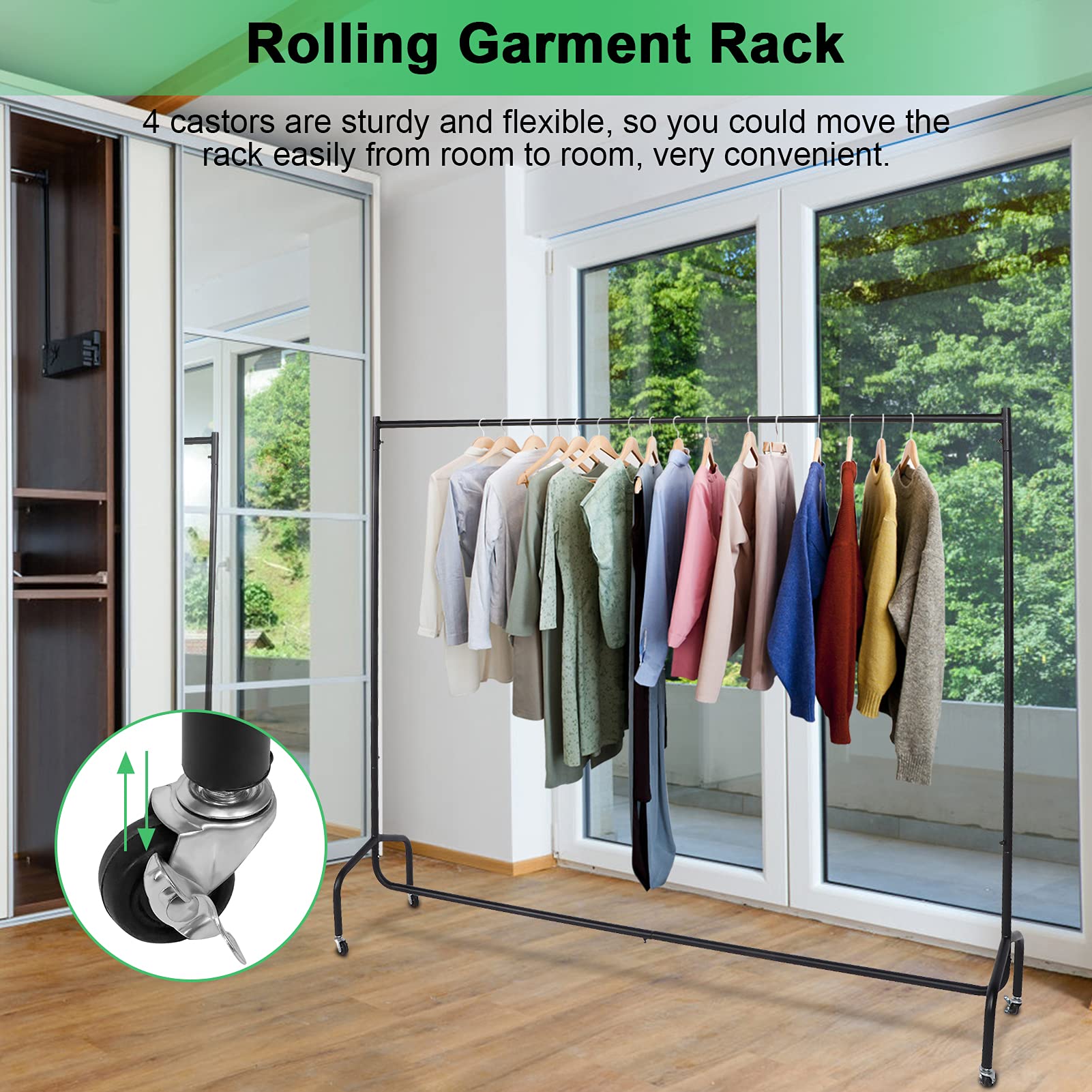 Porte-vêtements Mobile 178 Cm - Roulettes Métal Robuste Pour Chambre Ou Boutique