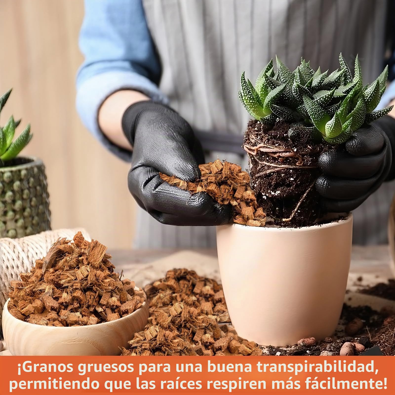 Riare Sustrato de chips de coco para plantas, sustrato de coco de alta expansión, mantillo de cáscara de coco para flores de jardín, hierbas, plantación (2)