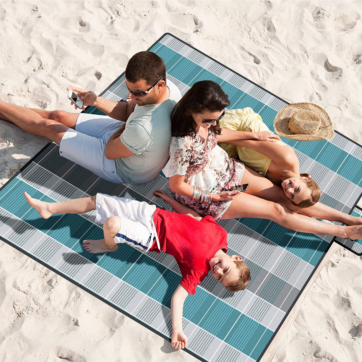 Couverture Pique-nique Imperméable EKKONG - 200x200cm Anti-sable - Plage, Camping, Outdoor - Livrée Avec Sac