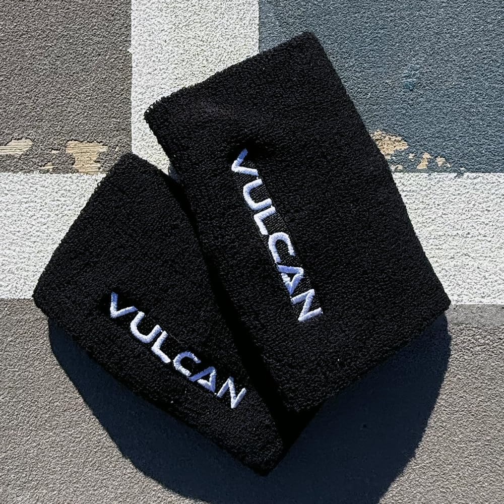 Vulcanダブルワイドリストバンド、1ペア(ブラック)