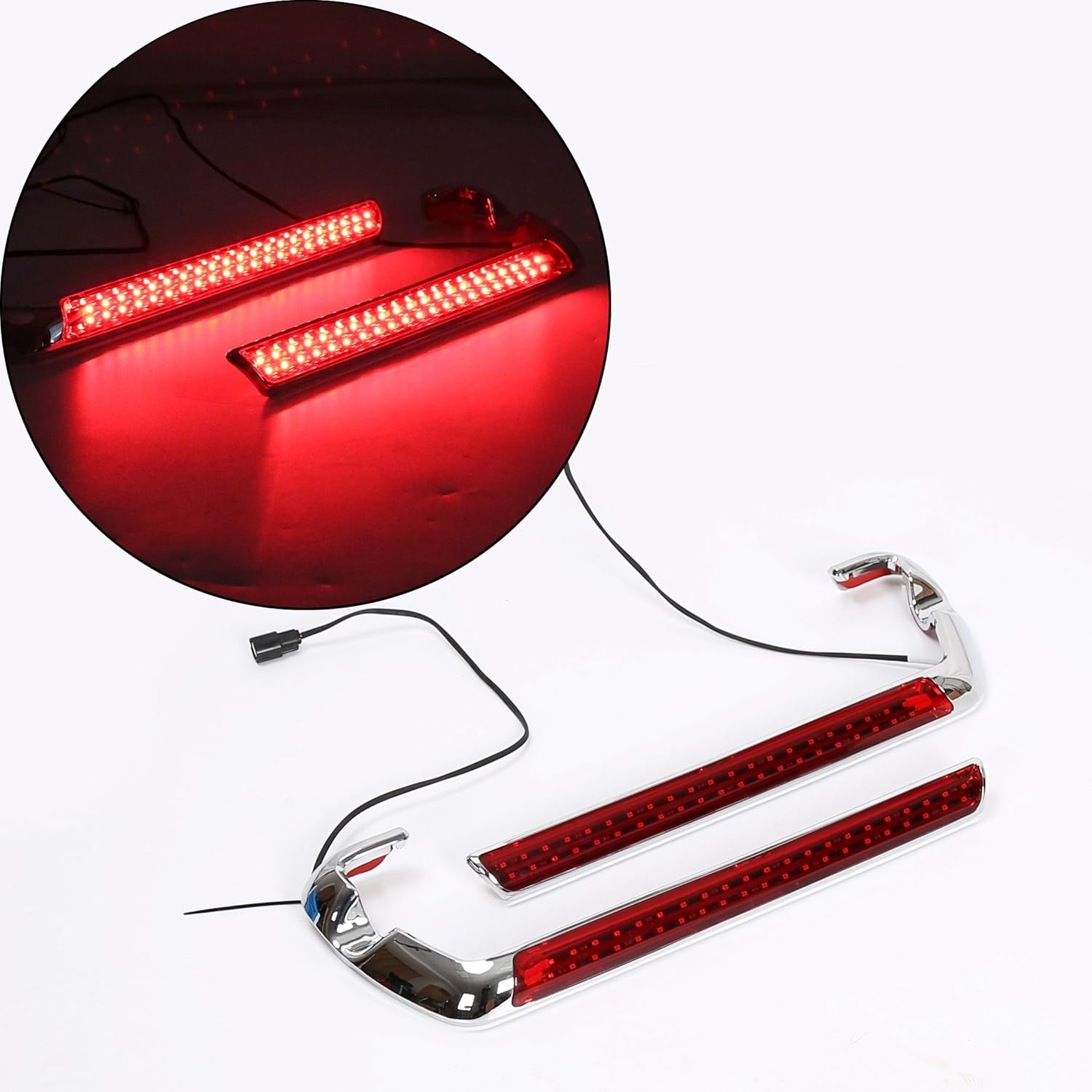 ALMULOO LED Side Marker Light Kit Compatible with 2014-2024 Harley Touring Road King Street Road Glide FLHR Replacement for 69200722 69201599A Saddlebag Chrome Red
