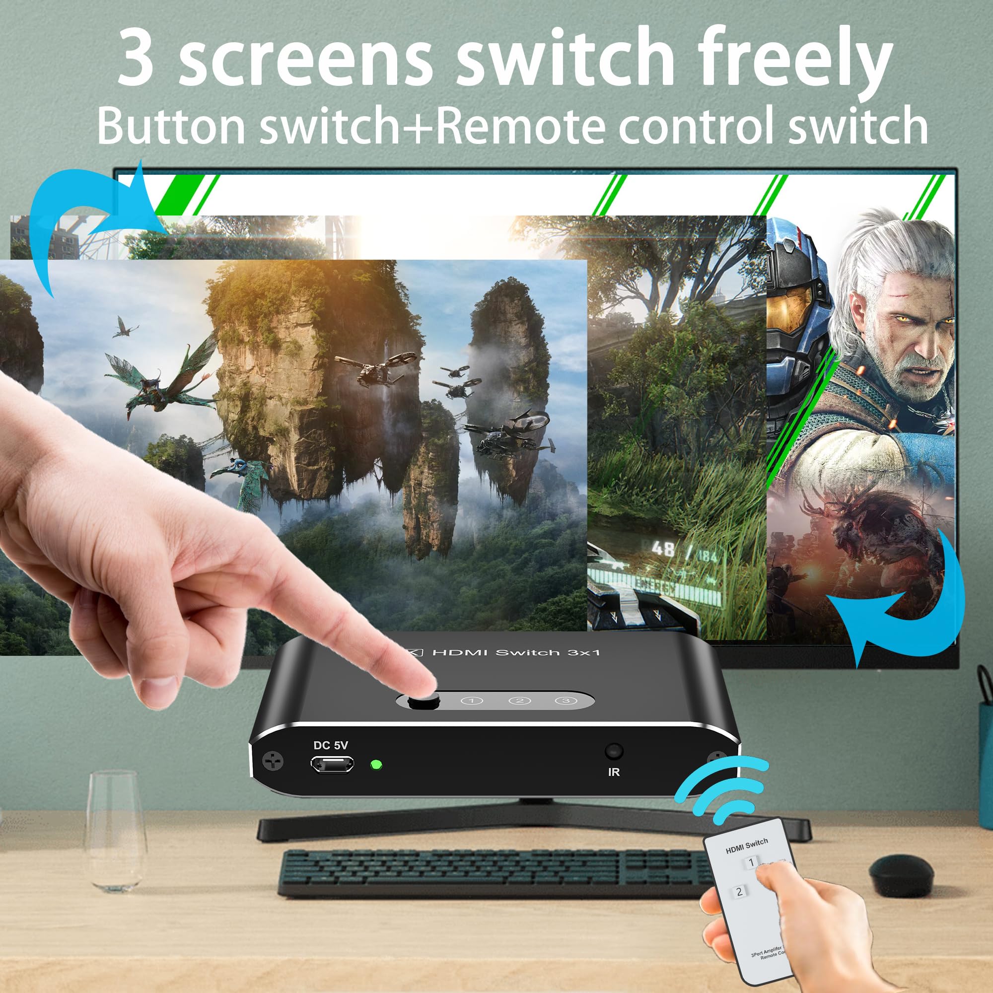 Conmutador HDMI 2.1 3 en 1, interruptor divisor HDMI 8K, compatible con 4K a 120Hz, 8K a 60Hz, caja HDMI Ultra HD de 48 Gbps, carcasa de aluminio, compatible con PS4/PS5, Xbox, Fire Stick, Apple TV