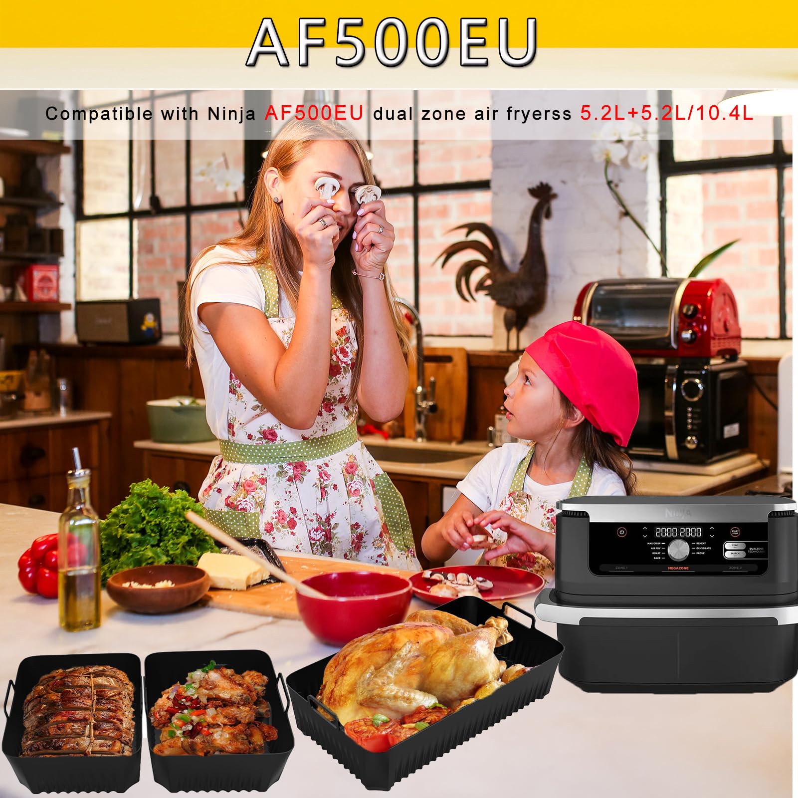 Set Completo Accessori Per Ninja AF500UK - Fodere In Silicone, Griglie, Olio Spray, Pirottini E Altro Per Cestello Flexi 10,4L