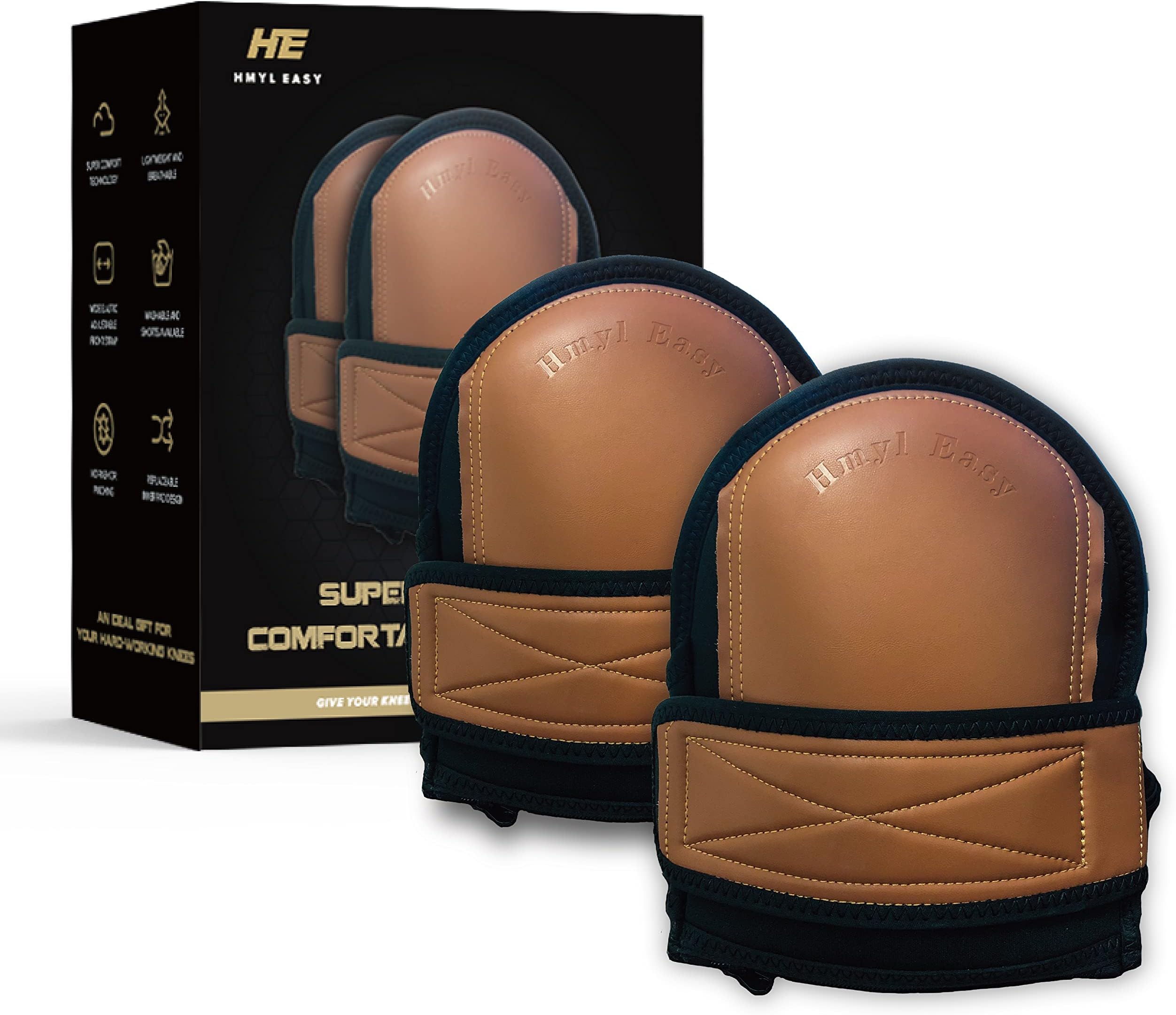 Super Soft Leather Knee Pads for Work with Wide Single Non-Slip Strap, Shorts Available, Replaceable Inner Cushion Knee Pads for Construction, Garden, Clean, Floor and Garage