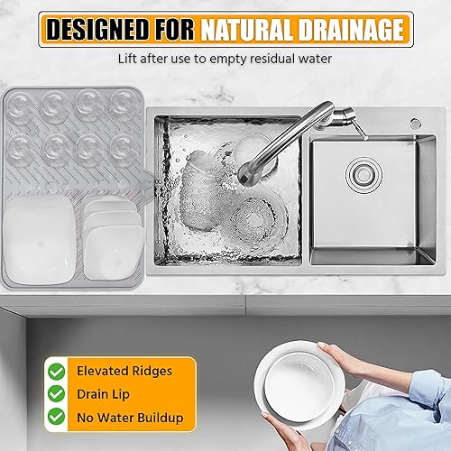 Vista 5 de Luxet Alfombrilla de silicona para secar platos con borde de drenaje integrado, almohadilla de secado higiénica, bandeja resistente compacta y fácil