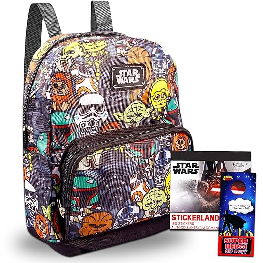 Disney Star Wars Preschool Backpack for Kids, Toddlers ~ 4 Pc School Supplies Bundle with Canvas Star Wars 10" Mini Backpack for Boys and Girls, 295 Stickers, and More