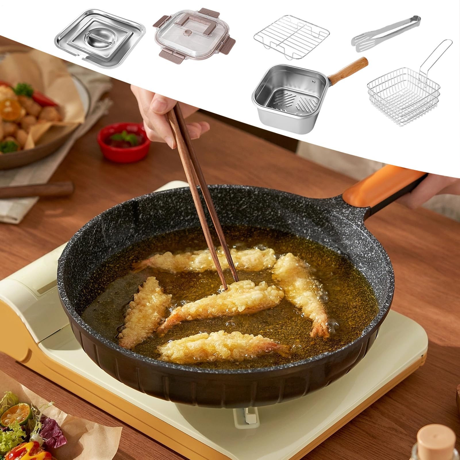 Set di padelle, contenimento 'olio resistente, facile da pulire, struttura leggera, manico sicuro, uso commerciale e domestico, cucina all'aperto, viaggi, pasti in campeggio, barbecue in spiaggia
